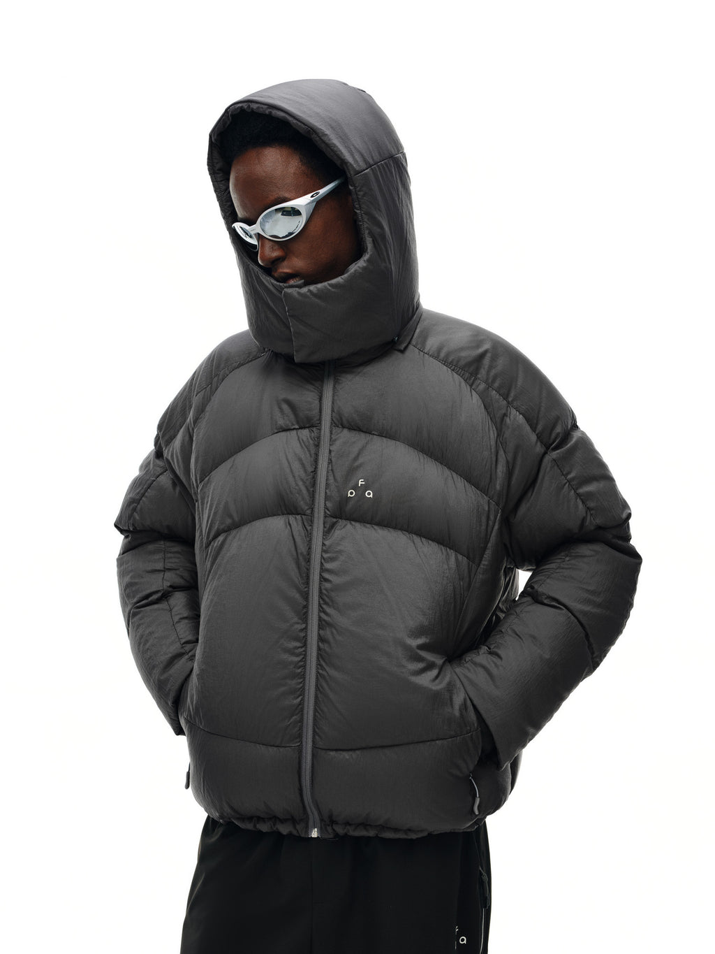 FPA Detachable Hooded Down Jacket with Collar, Textured Construction, Winter Warm Deep Gray Down Coat for Men