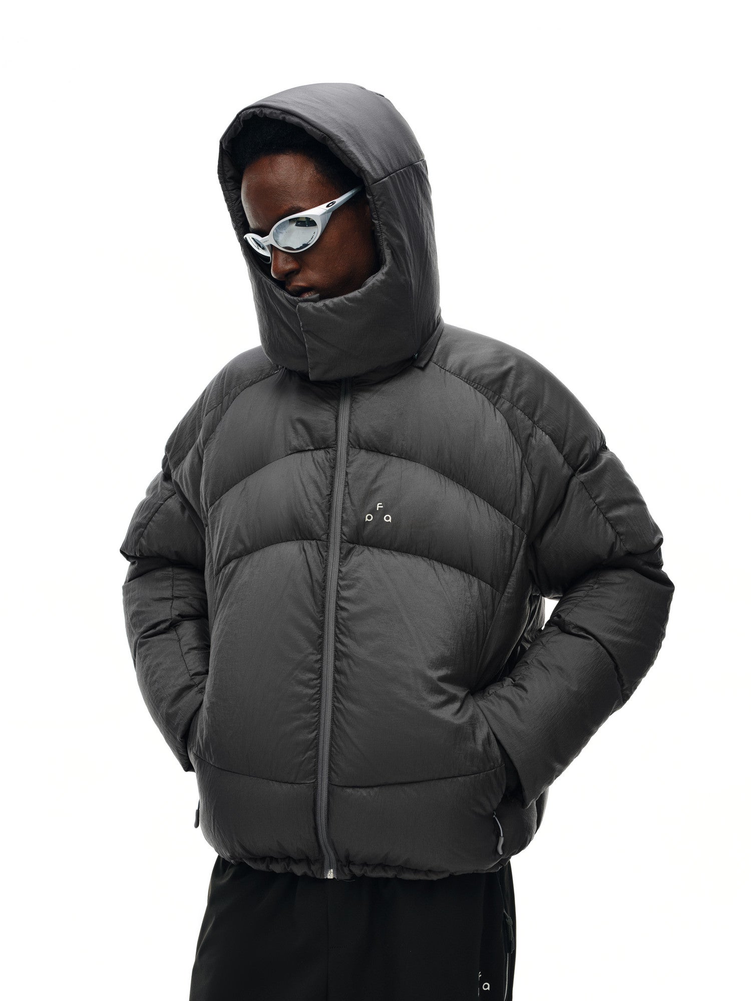 FPA Detachable Hooded Down Jacket with Collar, Textured Construction, Winter Warm Deep Gray Down Coat for Men
