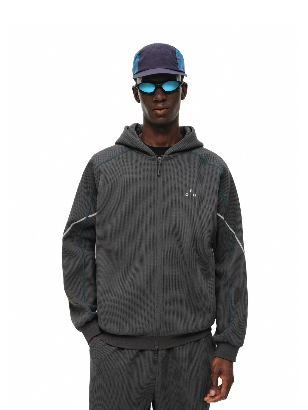 FPA Waffle Fleece Color-Block Hooded Sweatshirt Set - Casual Zip-Up Hoodie for Men
