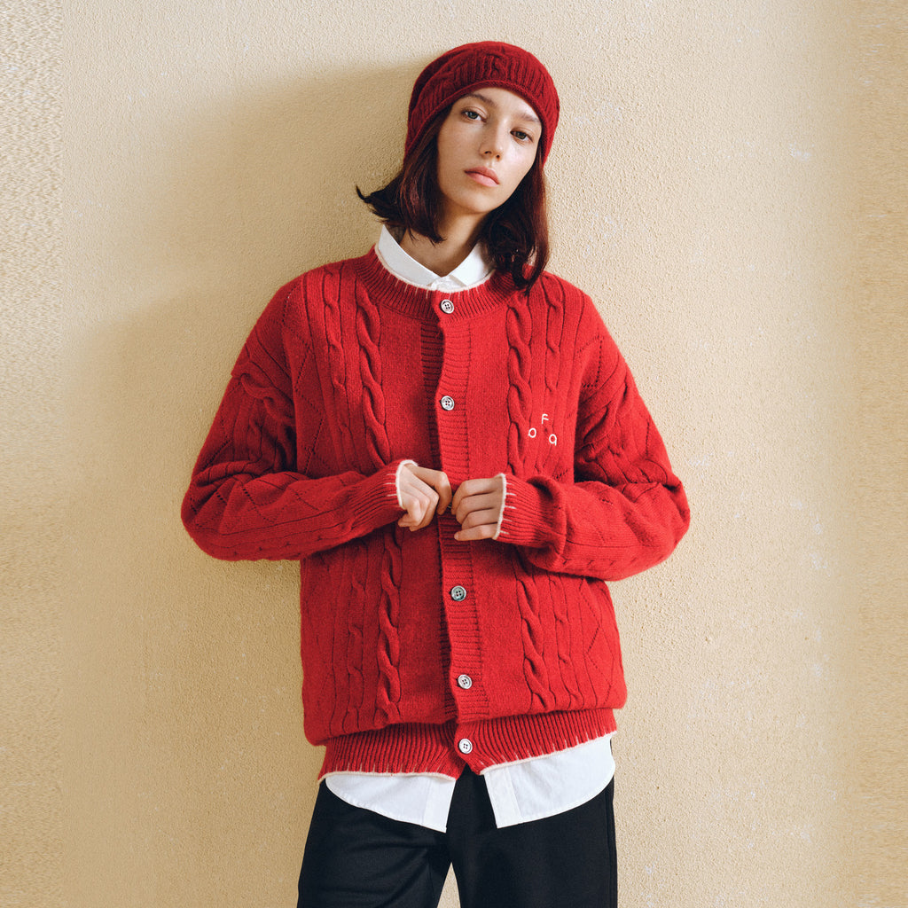 FPA Cable Knit Contrast Color Cardigan