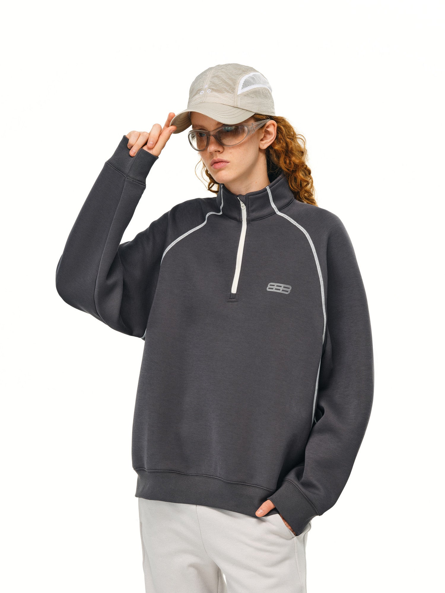 FPA Half-High Collar Thermal Air Layer Sweatshirt for Couples, Spring/Fall Half-Zip Heavyweight Pullover
