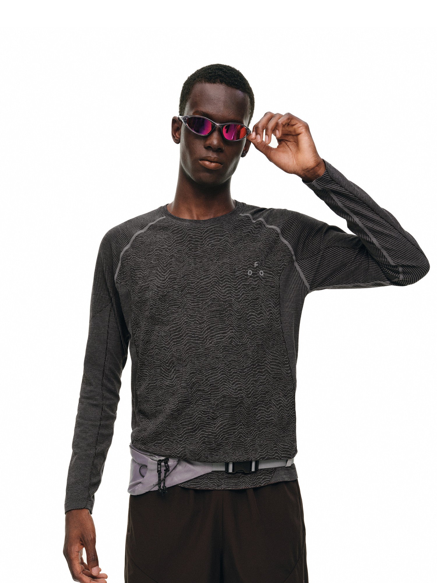 FPA Seamless Knit Textured Panel Sports T-Shirt for Outdoor Fitness Running Quick-Dry Design Crew Neck Autumn Long Sleeve Men