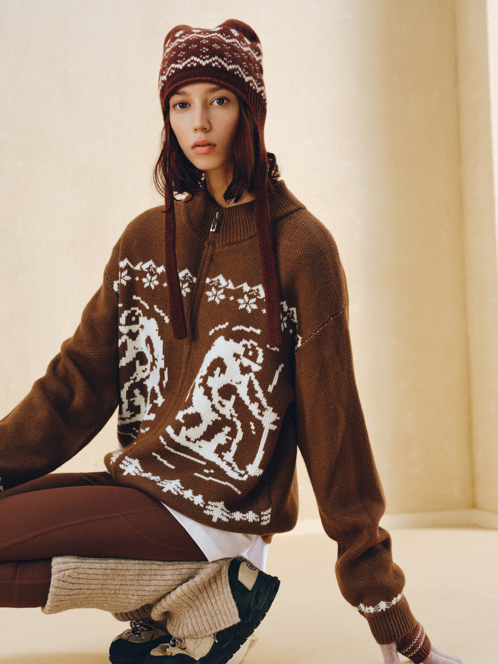FPA Fair Isle Ski Pattern Zip-Up Sweater Vintage Casual Sports Couple High-End Autumn Knit Cardigan