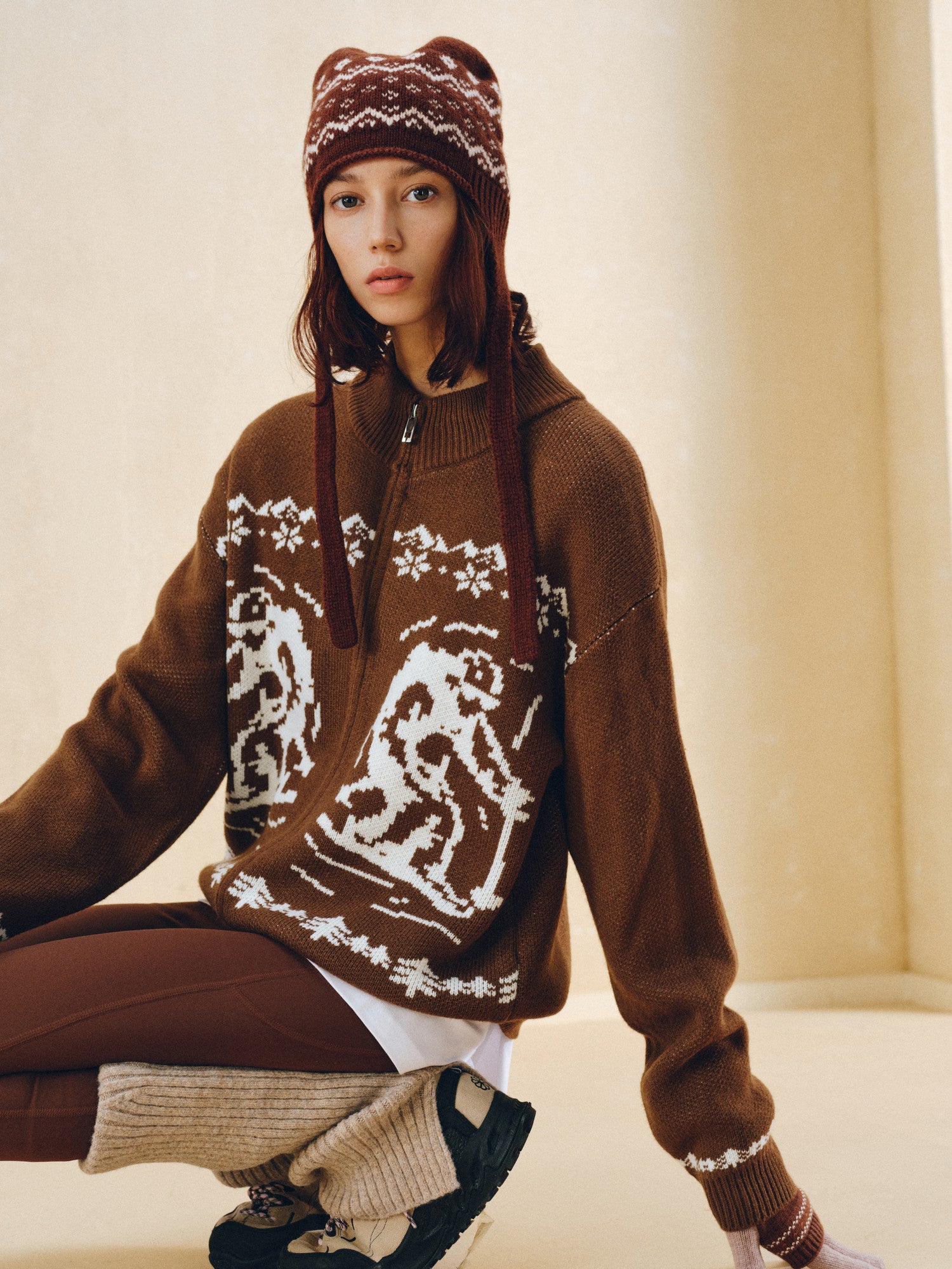 FPA Fair Isle Ski Pattern Zip-Up Sweater Vintage Casual Sports Couple High-End Autumn Knit Cardigan