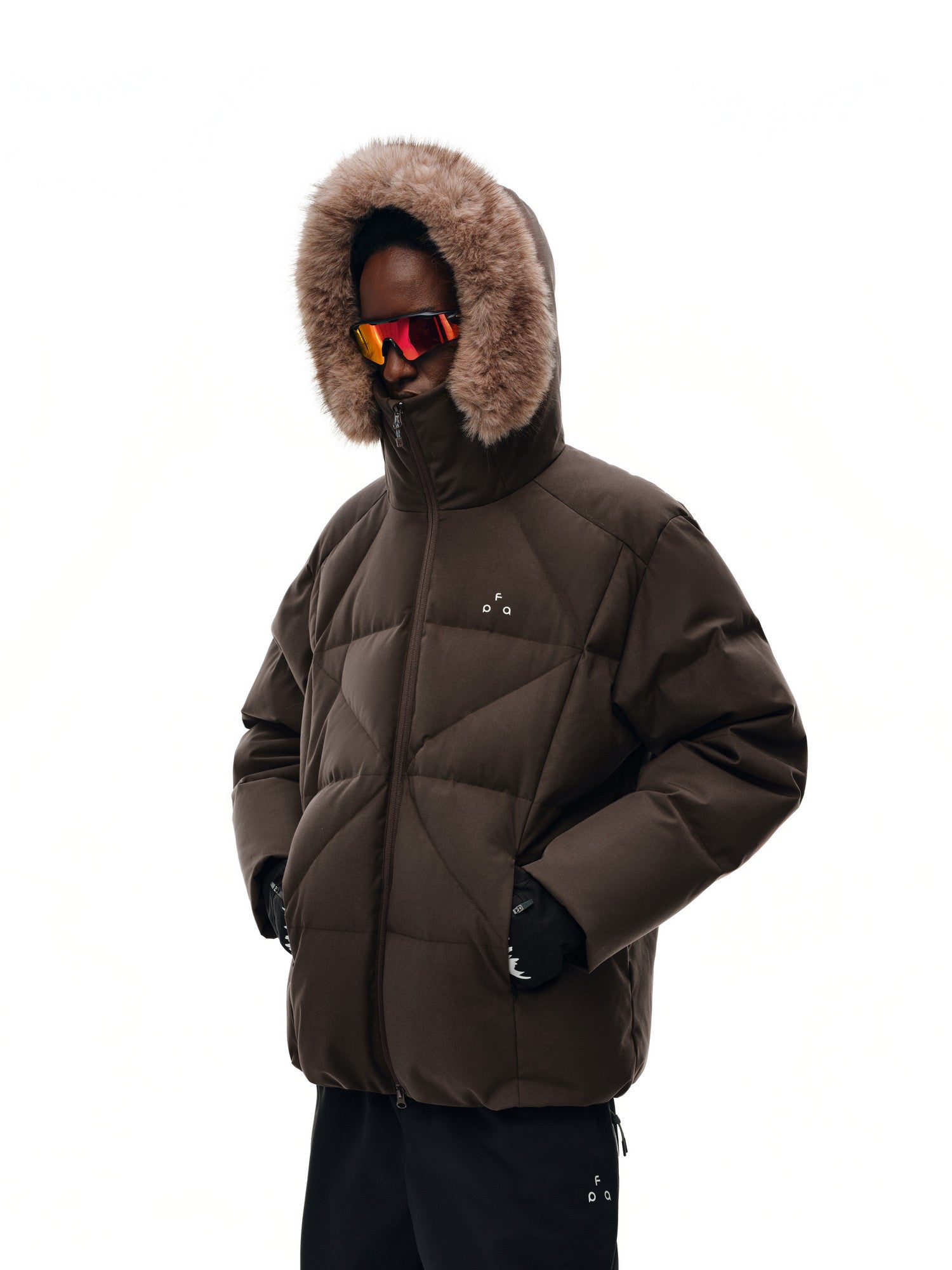 FPA Hooded Checkered Quilted Bread Down Jacket Winter Warm Fur Collar Retro Couple Outdoor Coat for Men