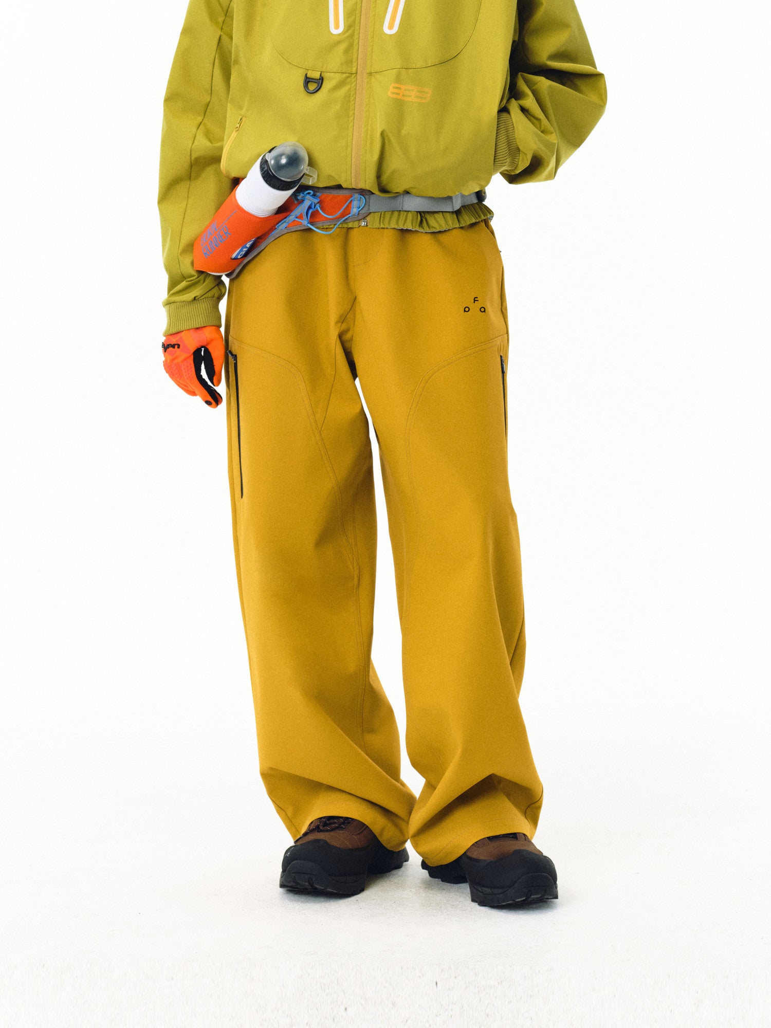 FPA Waterproof Softshell Outdoor Casual Pants – Chinese Street Style Loose Straight-Leg Windproof Hiking Sports Pants in Mustard Yellow