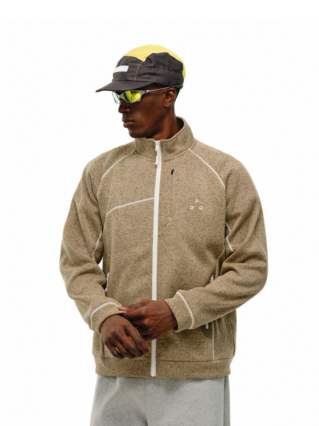 FPA Heather Yarn Seam-Sealed Pocket Cardigan Jacket - Spring Sports Casual Contrast Stitching Chinese Streetwear Unisex Stand Collar Jacket