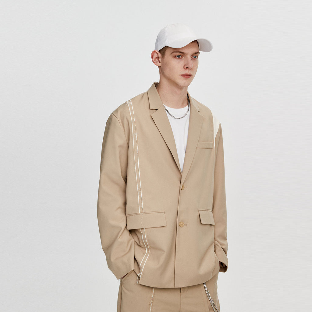 FPA Deconstructed Design Trendy Blazer for Men and Women, Loose Fit, Casual, Khaki, Streetwear