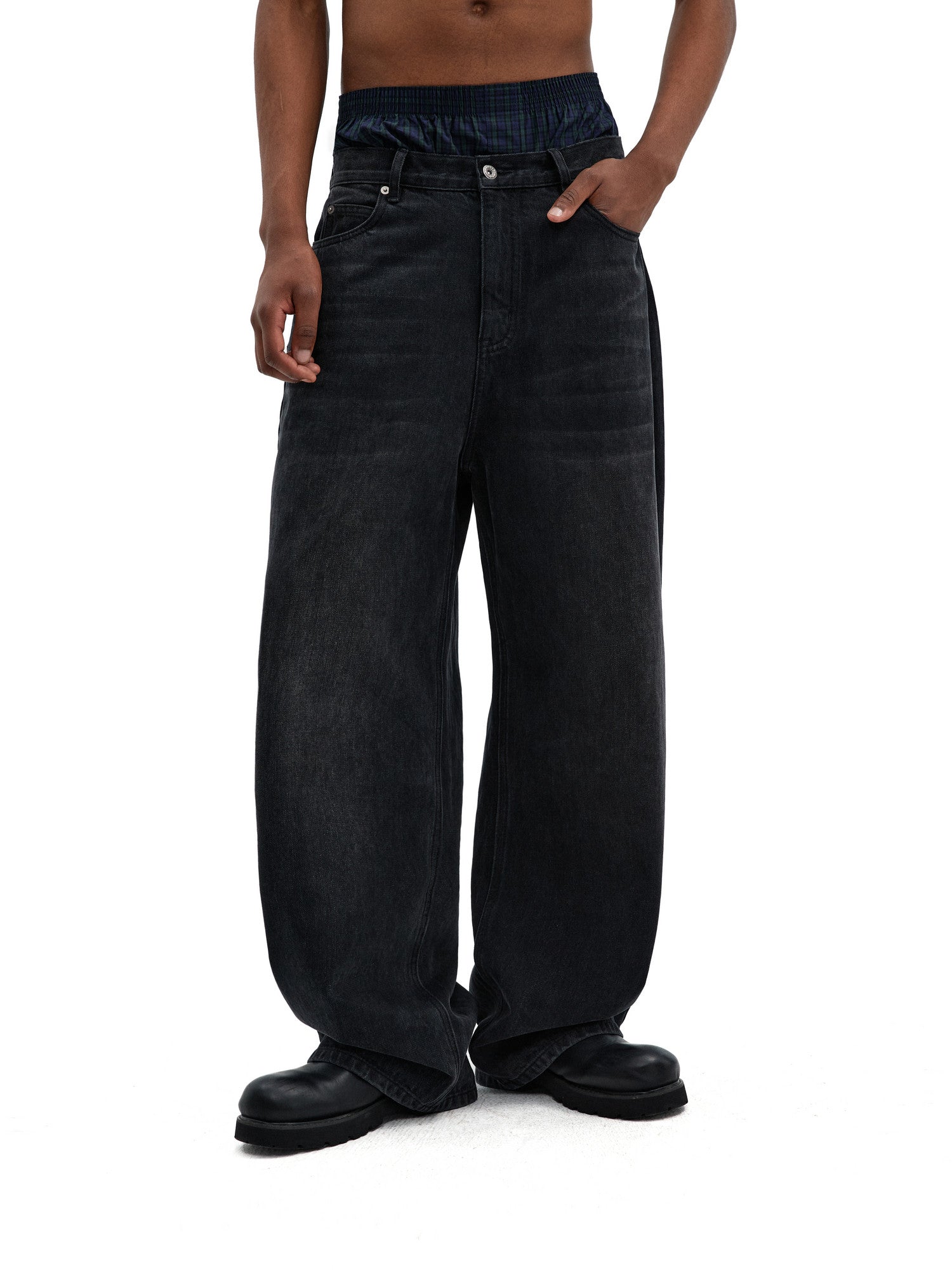 FPA Loose Wide-Leg Jeans (Washed Black) 2024 New Chinese Streetwear Trendy Long Pants for Men