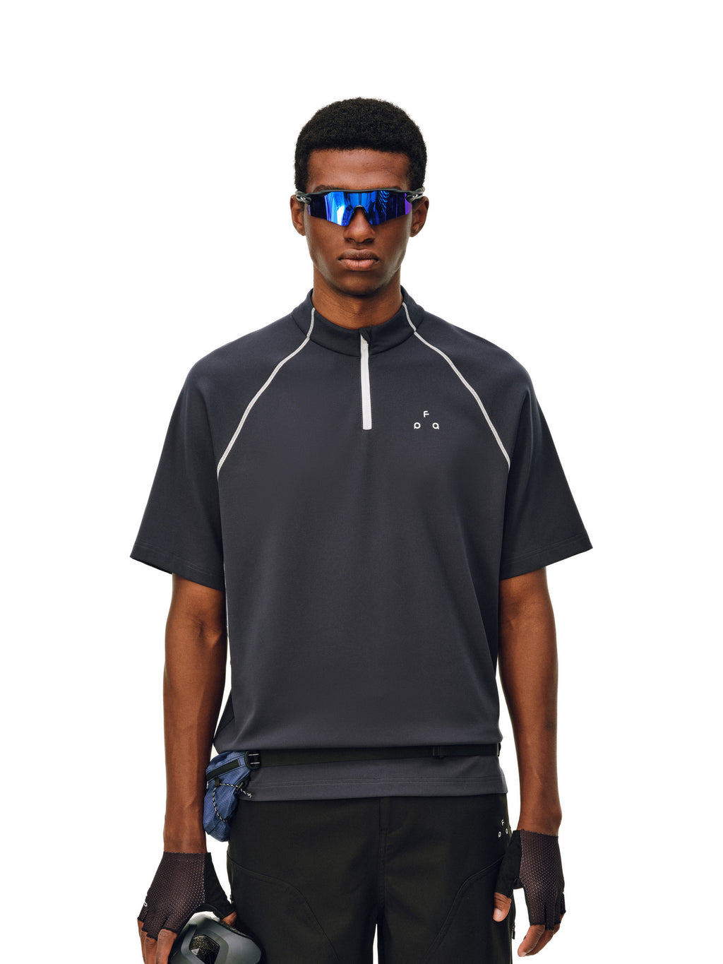 FPA 5A Antibacterial Quick-Dry Stand Collar Short Sleeve Contrast Stitch Half-Zip Summer Outdoor Cycling T-Shirt