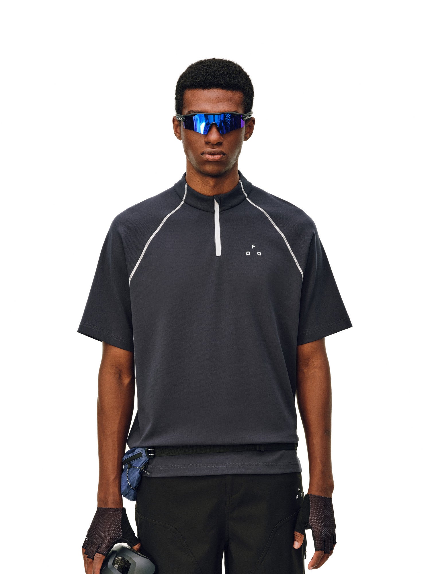 FPA 5A Antibacterial Quick-Dry Stand Collar Short Sleeve Contrast Stitch Half-Zip Summer Outdoor Cycling T-Shirt