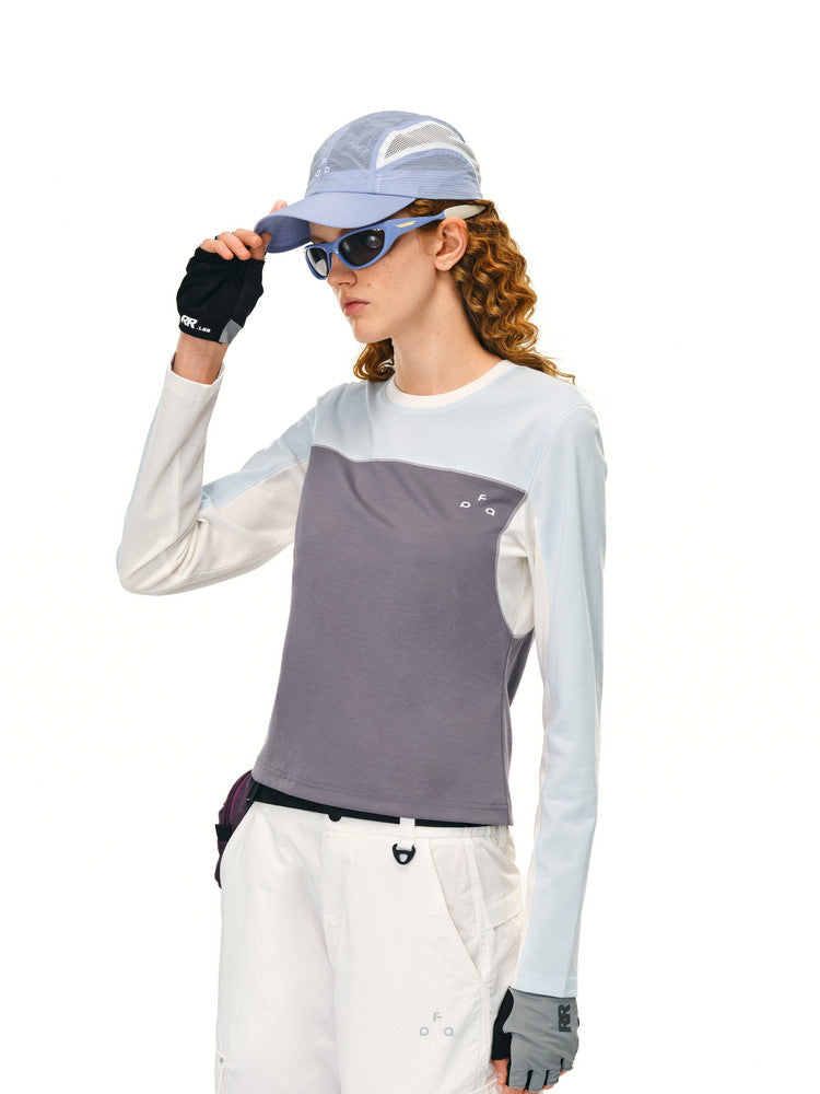 FPA Paneled Contrast Quick-Dry Long-Sleeve Sports Tee 2026 New National-Chic Autumn Casual Round Neck Women's T-Shirt