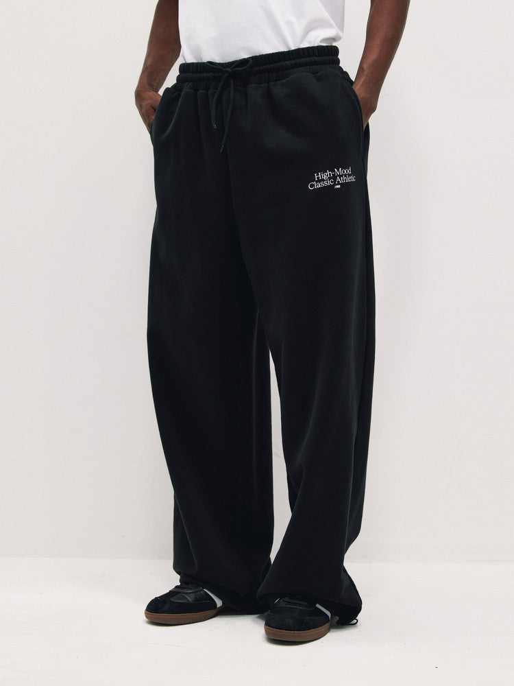 FPA Basic Slogan Sweatpants - Spring/Fall Chinese Streetwear Trendy Wide-Leg Hip-Hop Straight-Leg Black Casual Pants