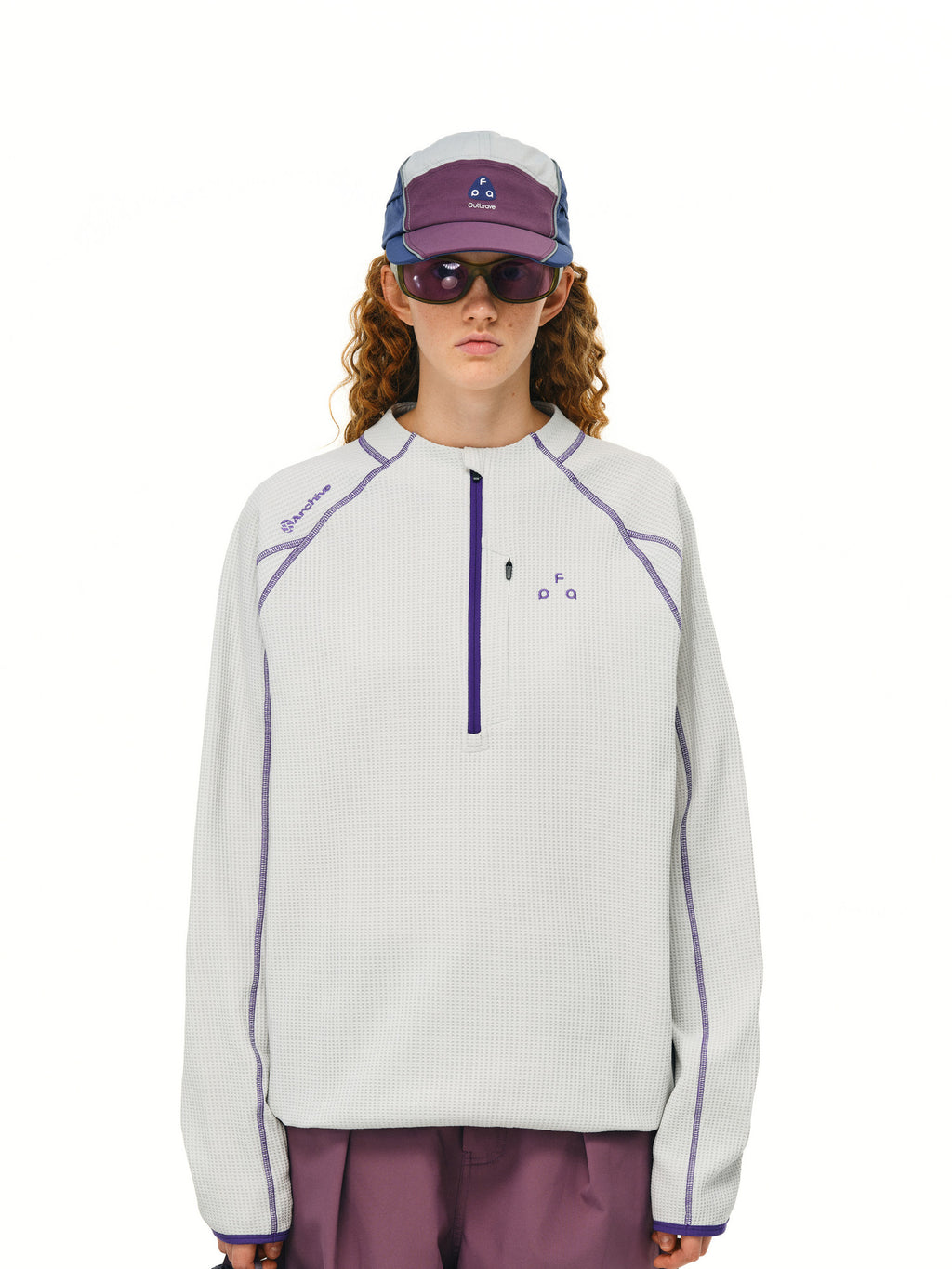 FPA Quick-Dry UPF50+ Sun Protection Long-Sleeve Sports Tee, Spring/Fall Chinese Street Style Half-Zip Half-High Collar Loose Fit Couple T-Shirt