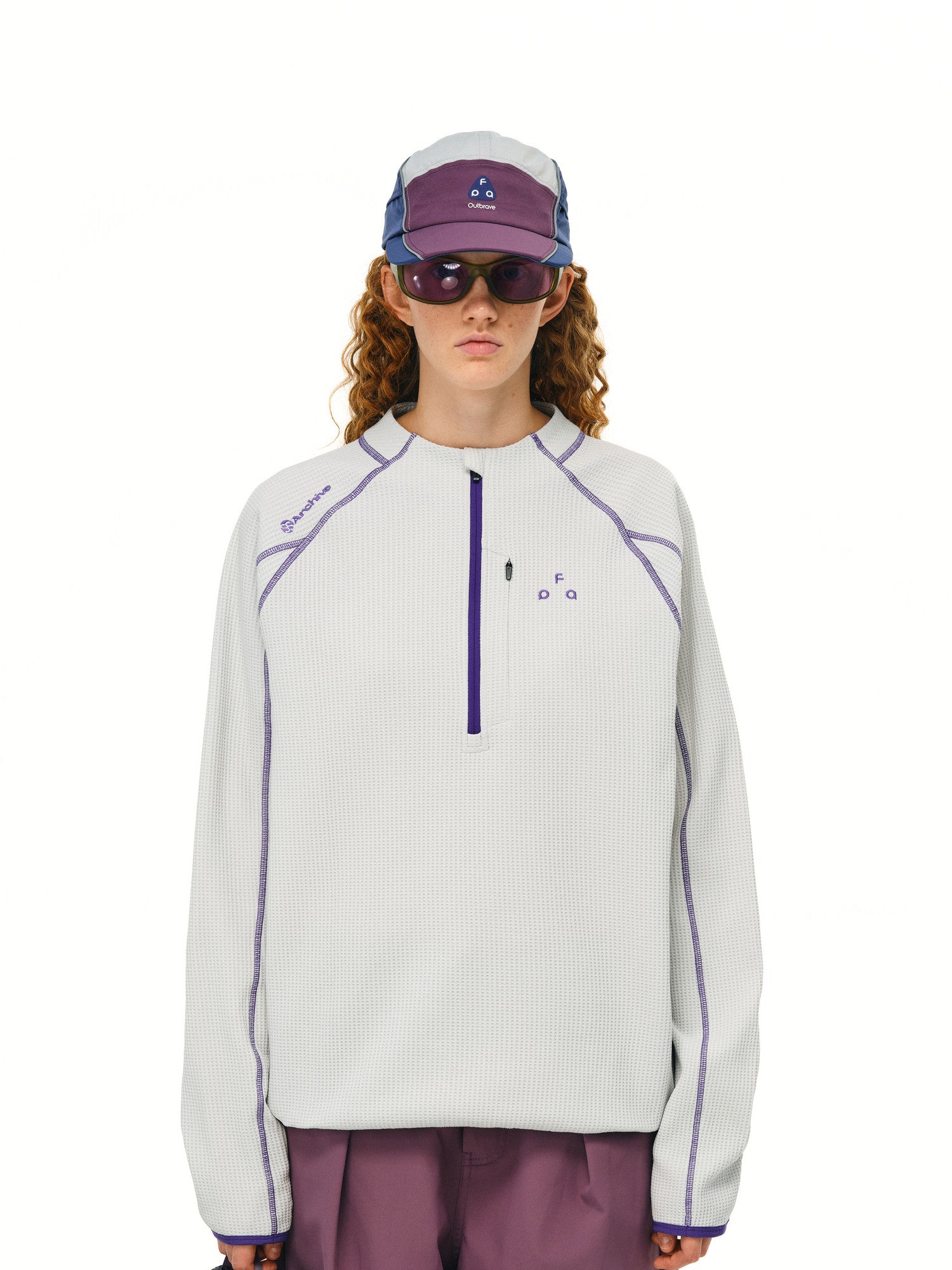 FPA Quick-Dry UPF50+ Sun Protection Long-Sleeve Sports Tee, Spring/Fall Chinese Street Style Half-Zip Half-High Collar Loose Fit Couple T-Shirt