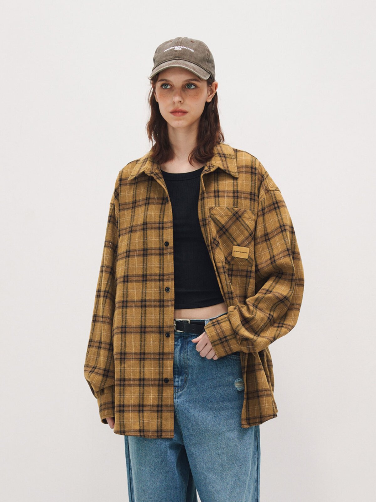 FPA Vintage Plaid Casual Shirt – Retro Textured, Loose Fit, Long Sleeve, Spring/Fall, Unisex