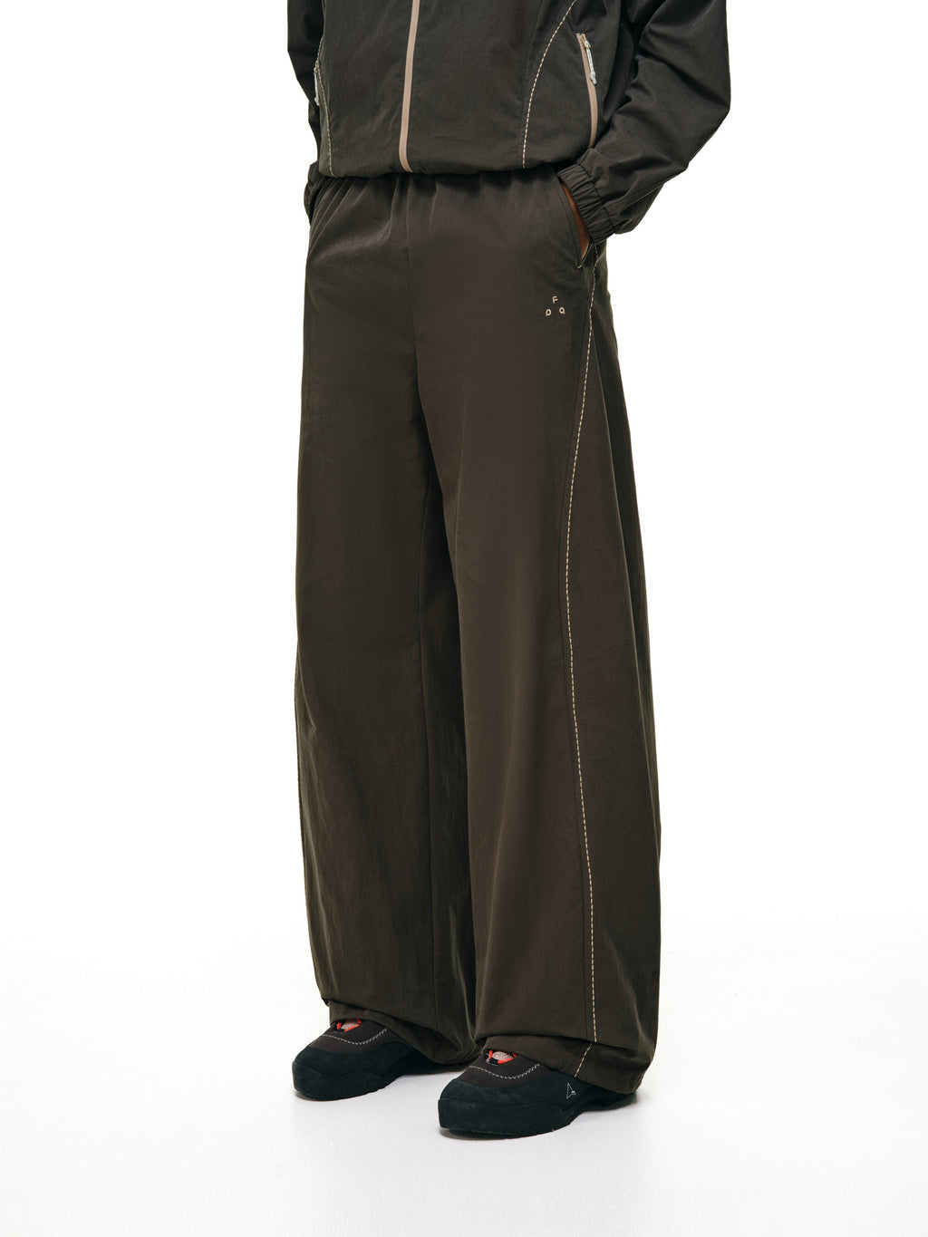 FPA Cotton-Nylon Casual Straight-Leg Pants with Rice-Grain Embroidery - 2026 Fall New Arrival, Contrast Color Couple Drawstring Loose Pants for Men