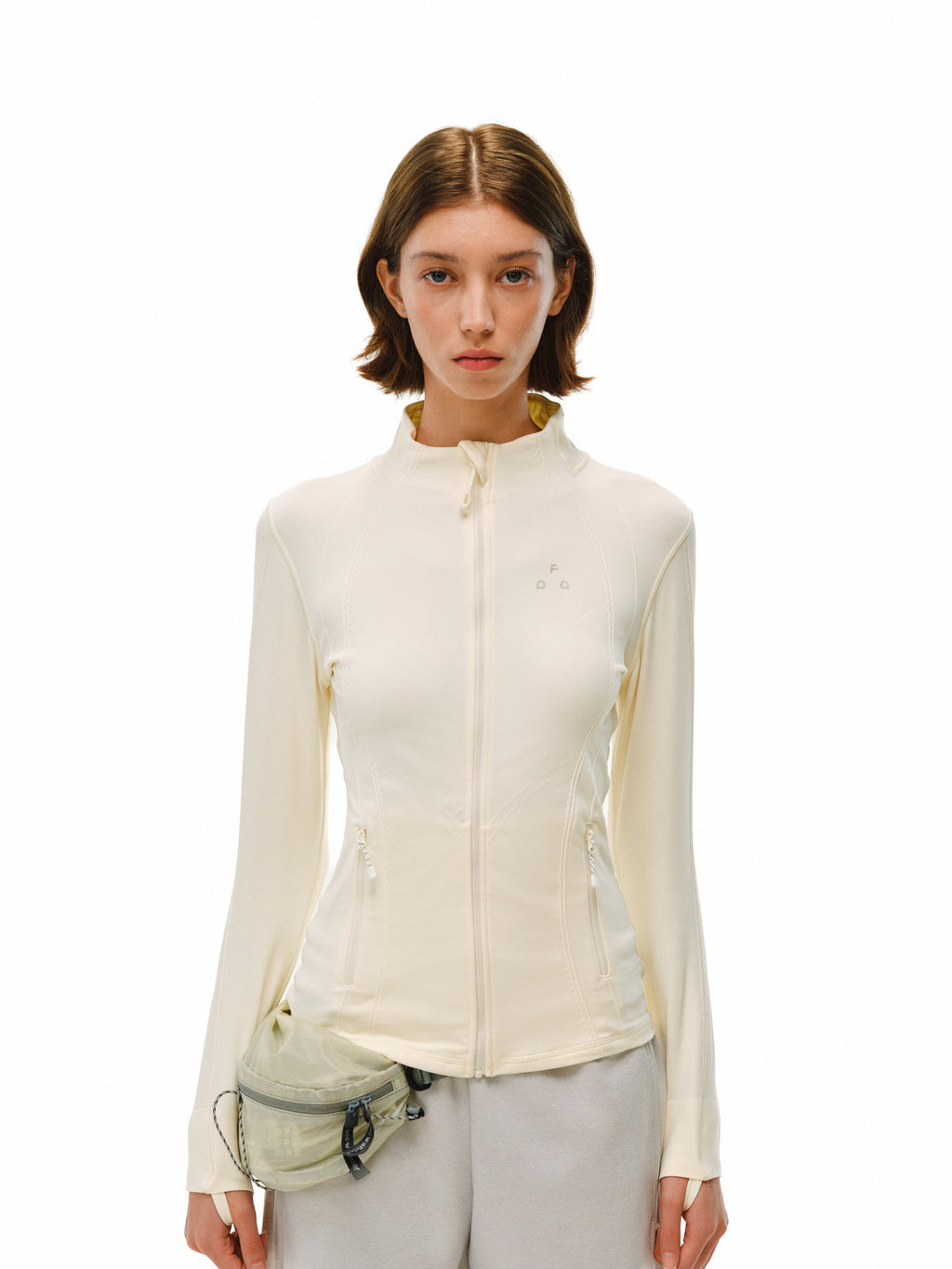 FPA Women's Slim-Fit Long-Sleeve Spring Outdoor Sports Zip-Up Half-Zip High-Neck Cardigan in Apricot