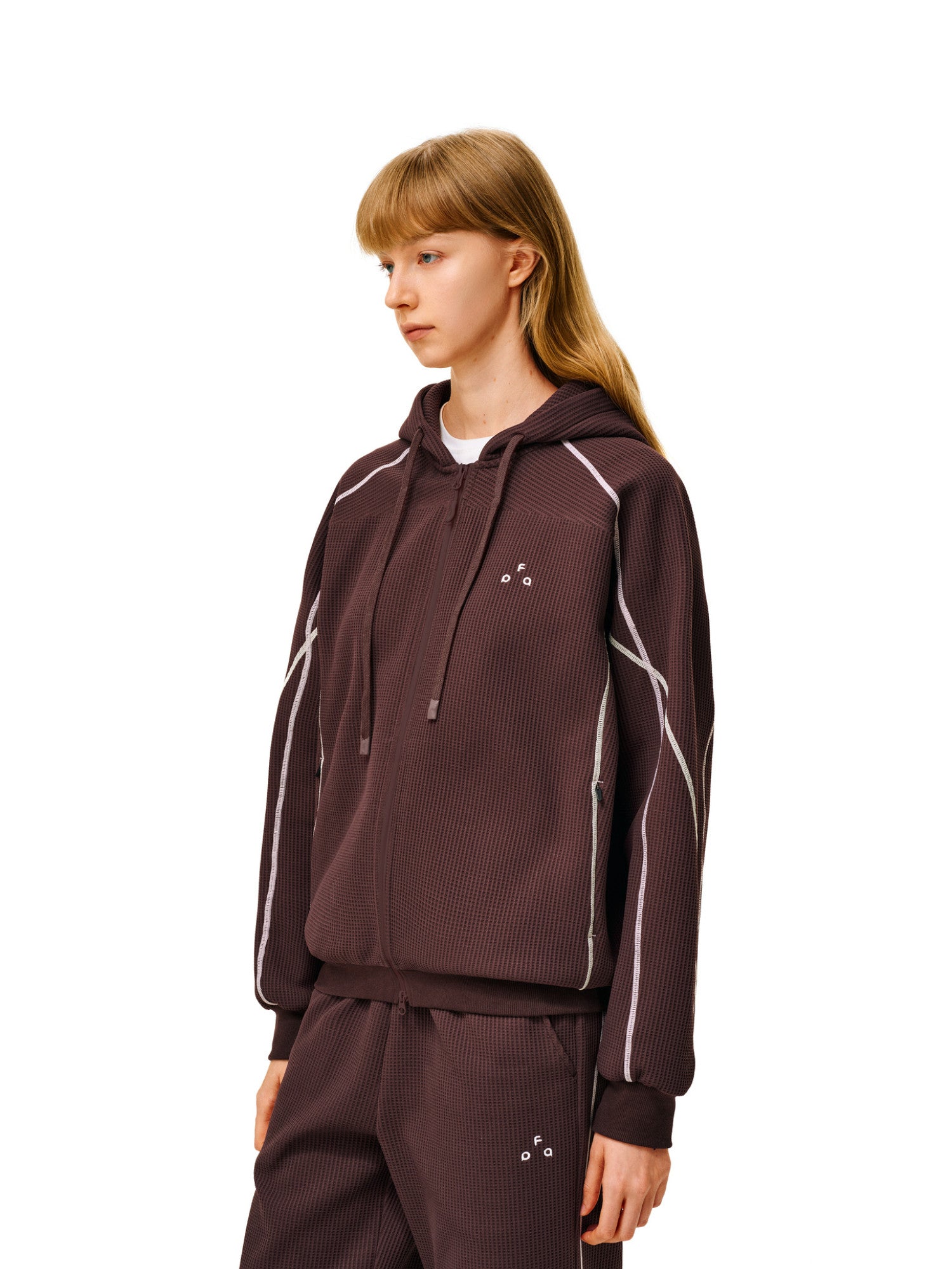 FPA Waffle Fleece Color-Block Women's Hooded Sweatshirt Spring/Fall Zip-Up Cardigan Casual Set Hoodie