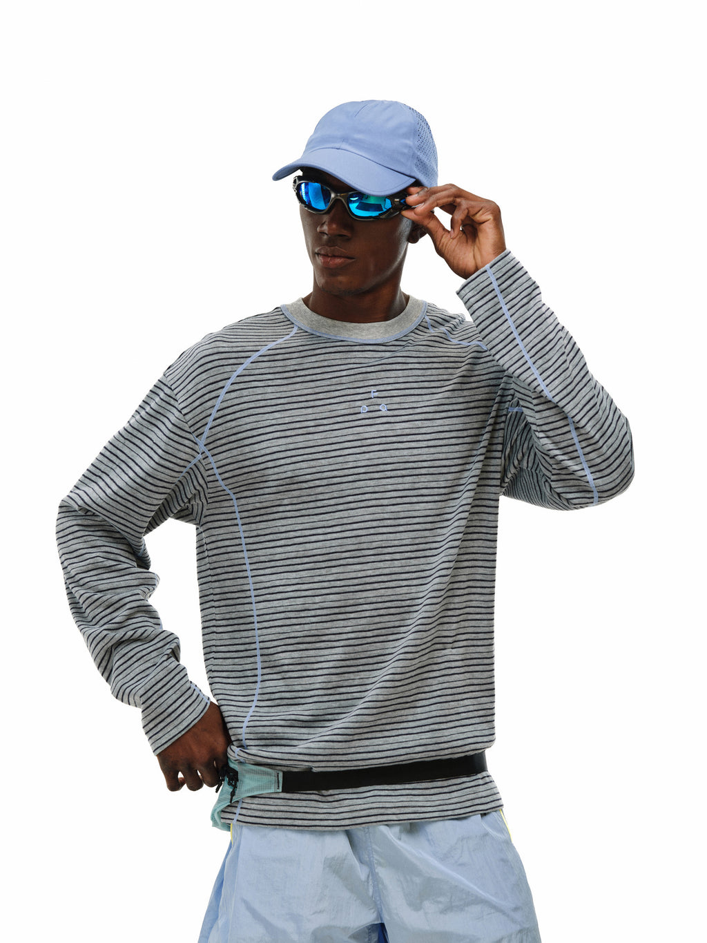 FPA Style Contrast Stripe Long-Sleeve T-Shirt for Outdoor Sports, Crew Neck, Unisex, Casual