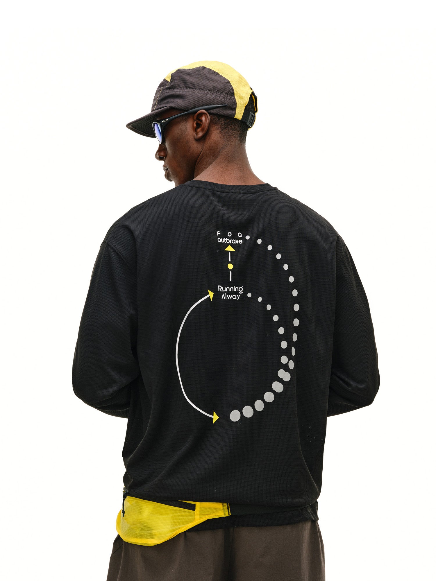 FPA Moisture-Wicking Long-Sleeve Sports Tee for Spring Outdoor Breathable Crew Neck Printed Casual Black White T-Shirt