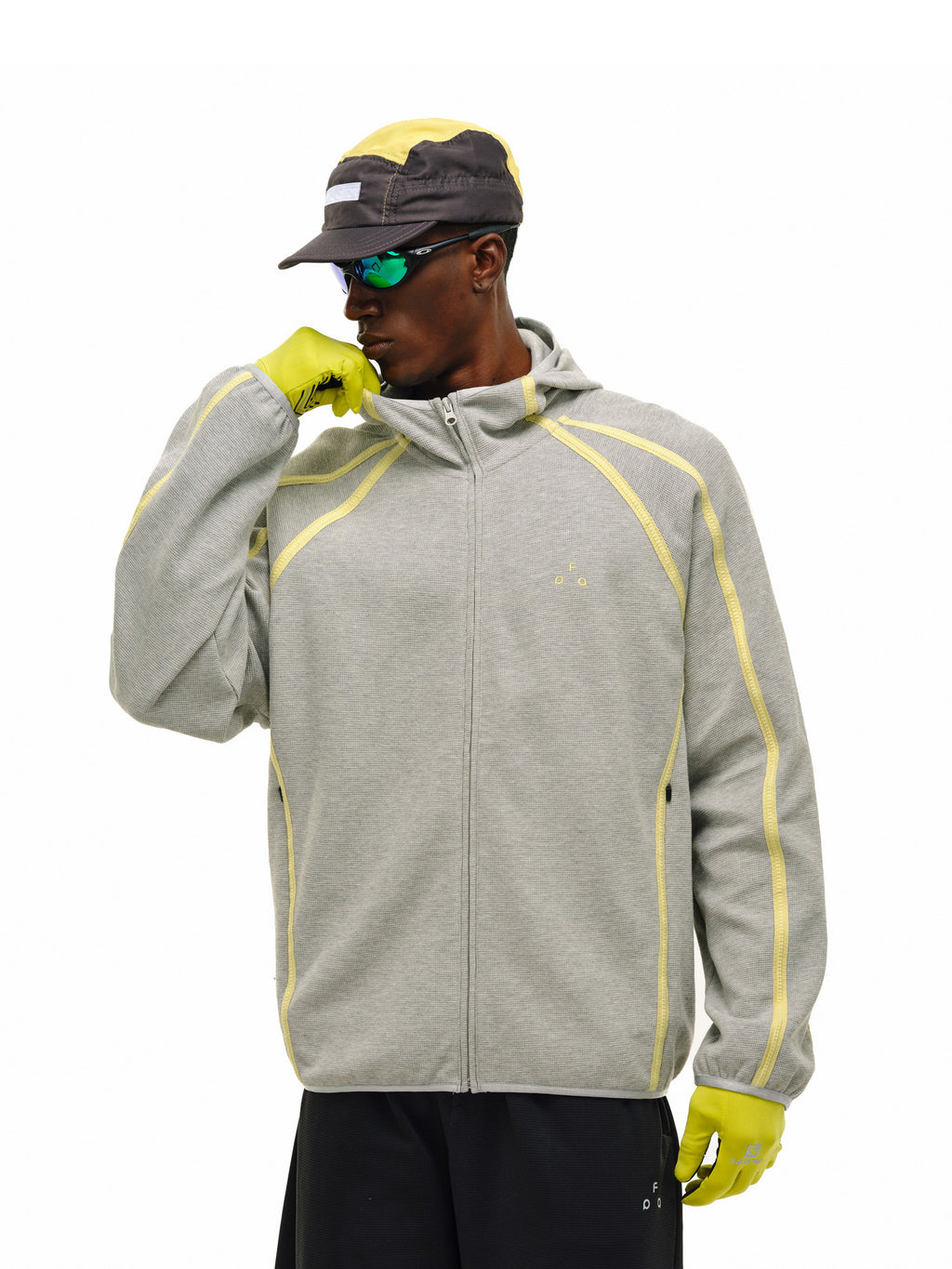 FPA Webbing Contrast Waffle Hooded Jacket Spring Athletic Cardigan Casual Retro Unisex Zip-Up Hoodie