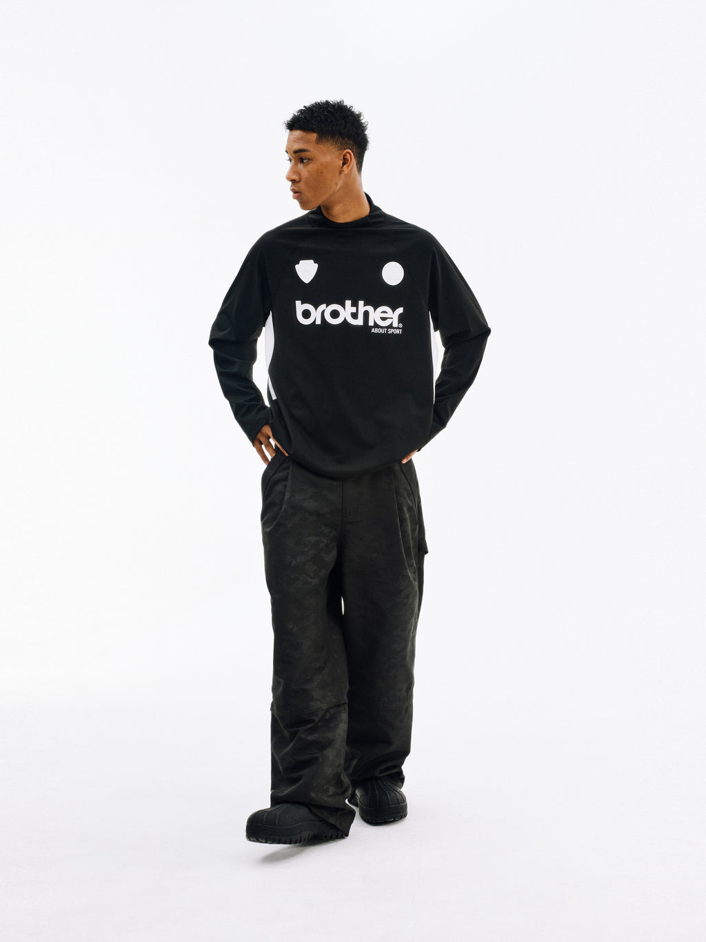 FPA Moisture-Wicking Paneled Long Sleeve – Chinese Streetwear Loose-Fit Unisex Semi-Turtleneck Black T-Shirt