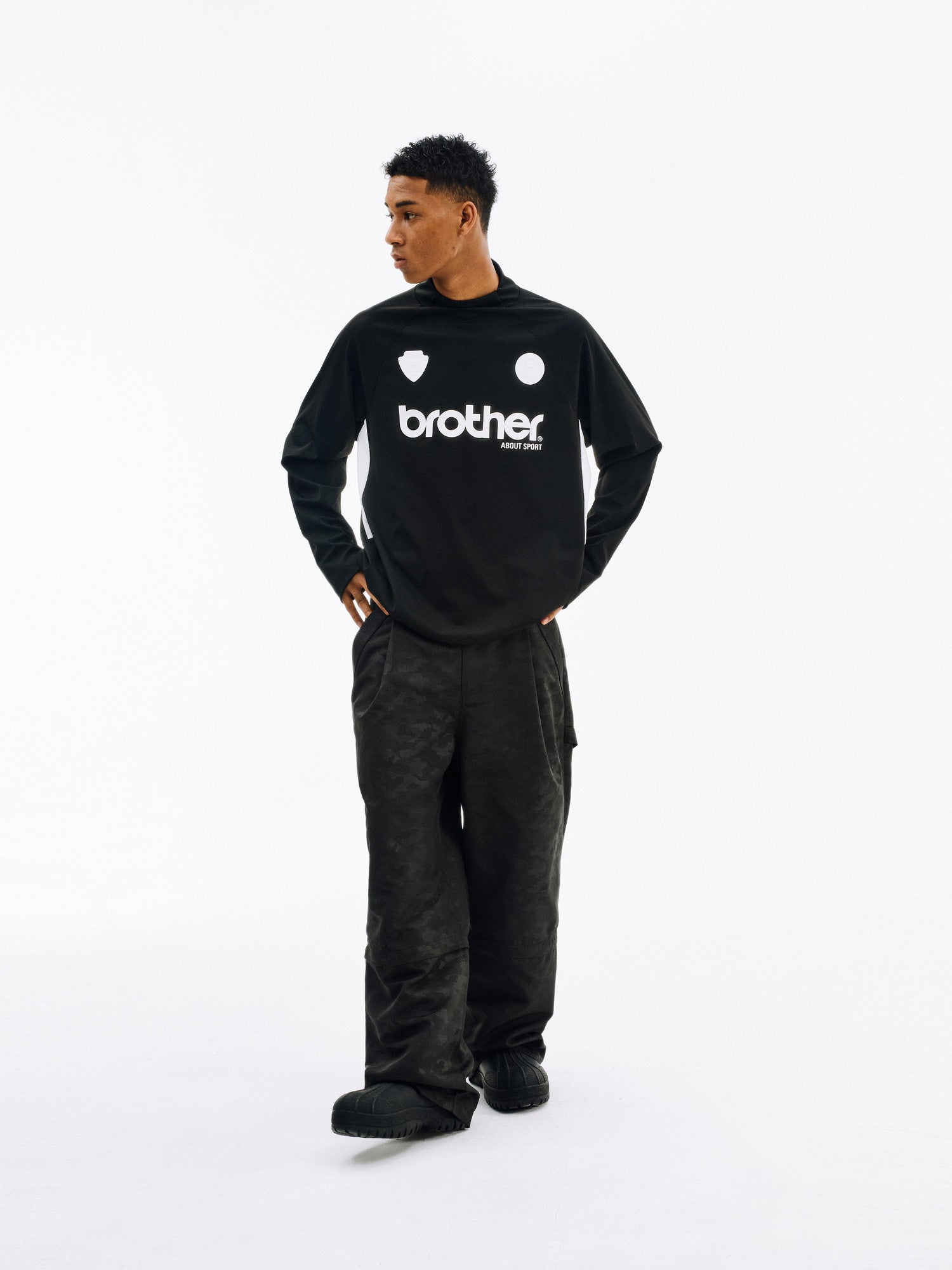 FPA Moisture-Wicking Paneled Long Sleeve – Chinese Streetwear Loose-Fit Unisex Semi-Turtleneck Black T-Shirt