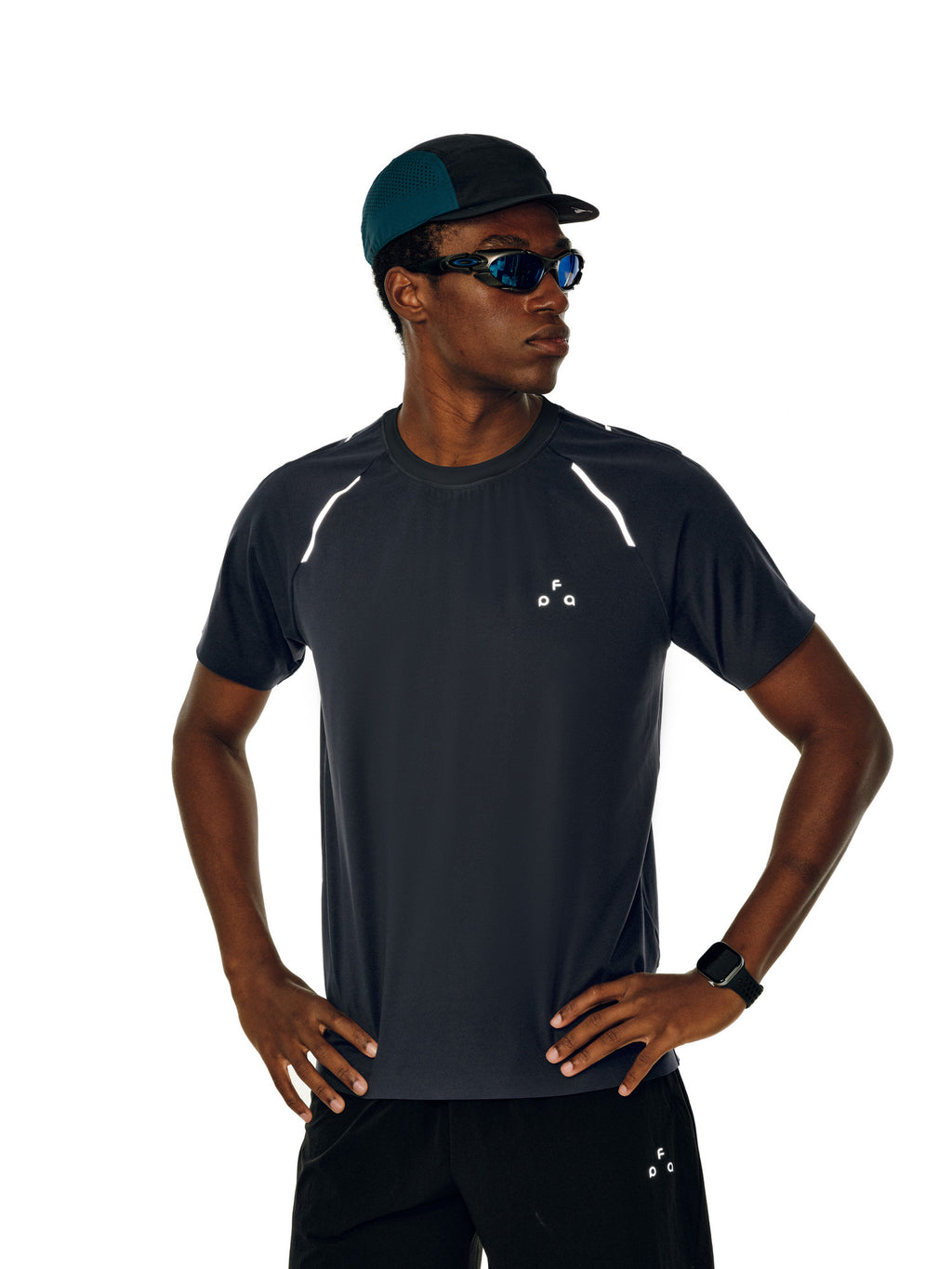 FPA Lycra Reflective Stripe Athletic Short Sleeve T-Shirt – Basic Logo Summer Outdoor Fitness Running Premium Crew Neck Tee for Men