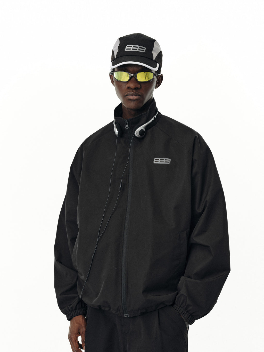 FPA Windproof Phantom 8 Stand-Collar Jacket - Unisex Loose-Fit Black Sports Coat for Spring/Autumn