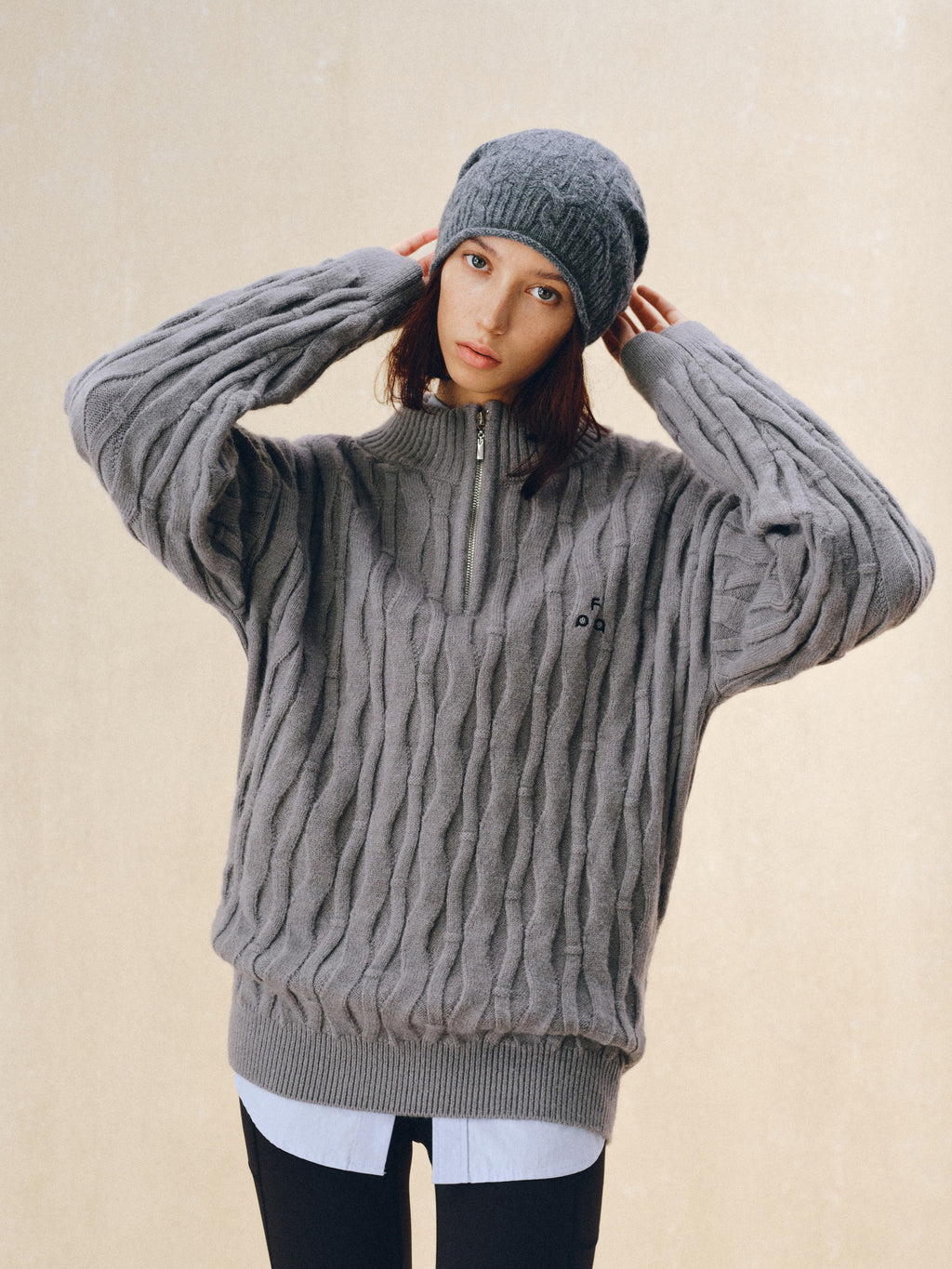 FPA Half-Zip Half-Turtleneck Cable Knit Pullover Sweater - Casual Retro Autumn Knit Top