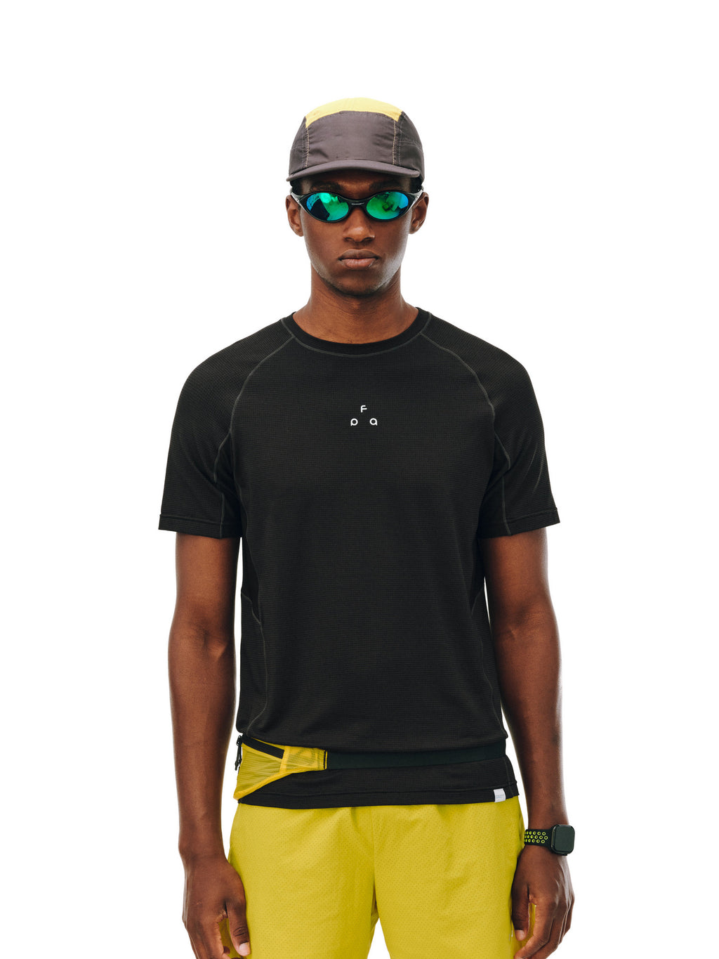 FPA Sport COOLMAX Paneled T-Shirt - Summer Outdoor Breathable Crew Neck Basic Logo Black Short Sleeve Men
