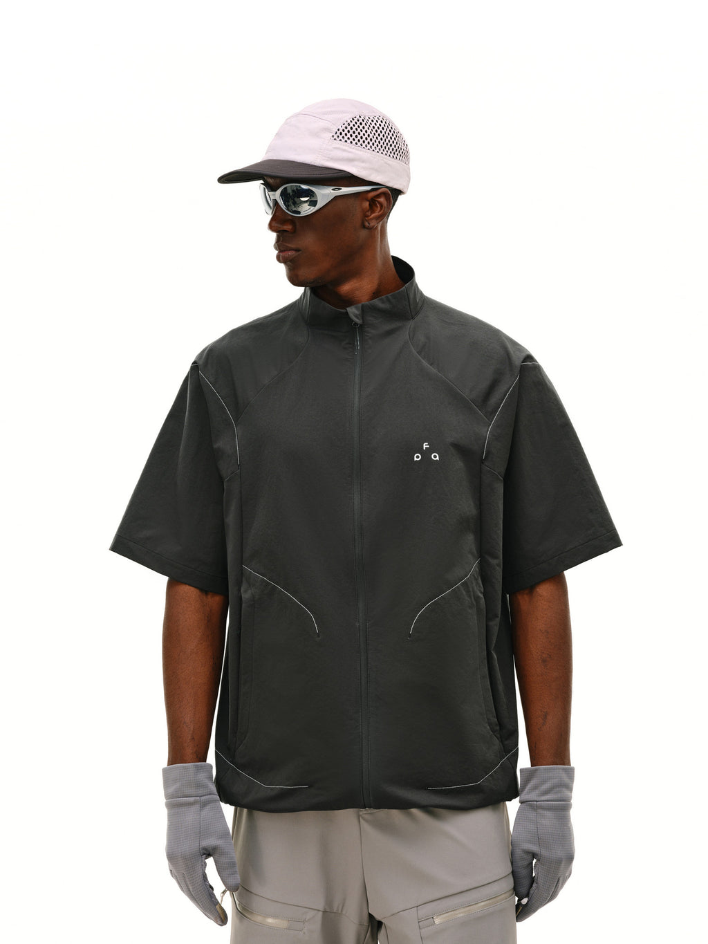 FPA Cool-Touch Structured Outdoor Short-Sleeve Jacket Shirt | Summer Loose-Fit Zip-Up Stand-Collar Shirt for Men