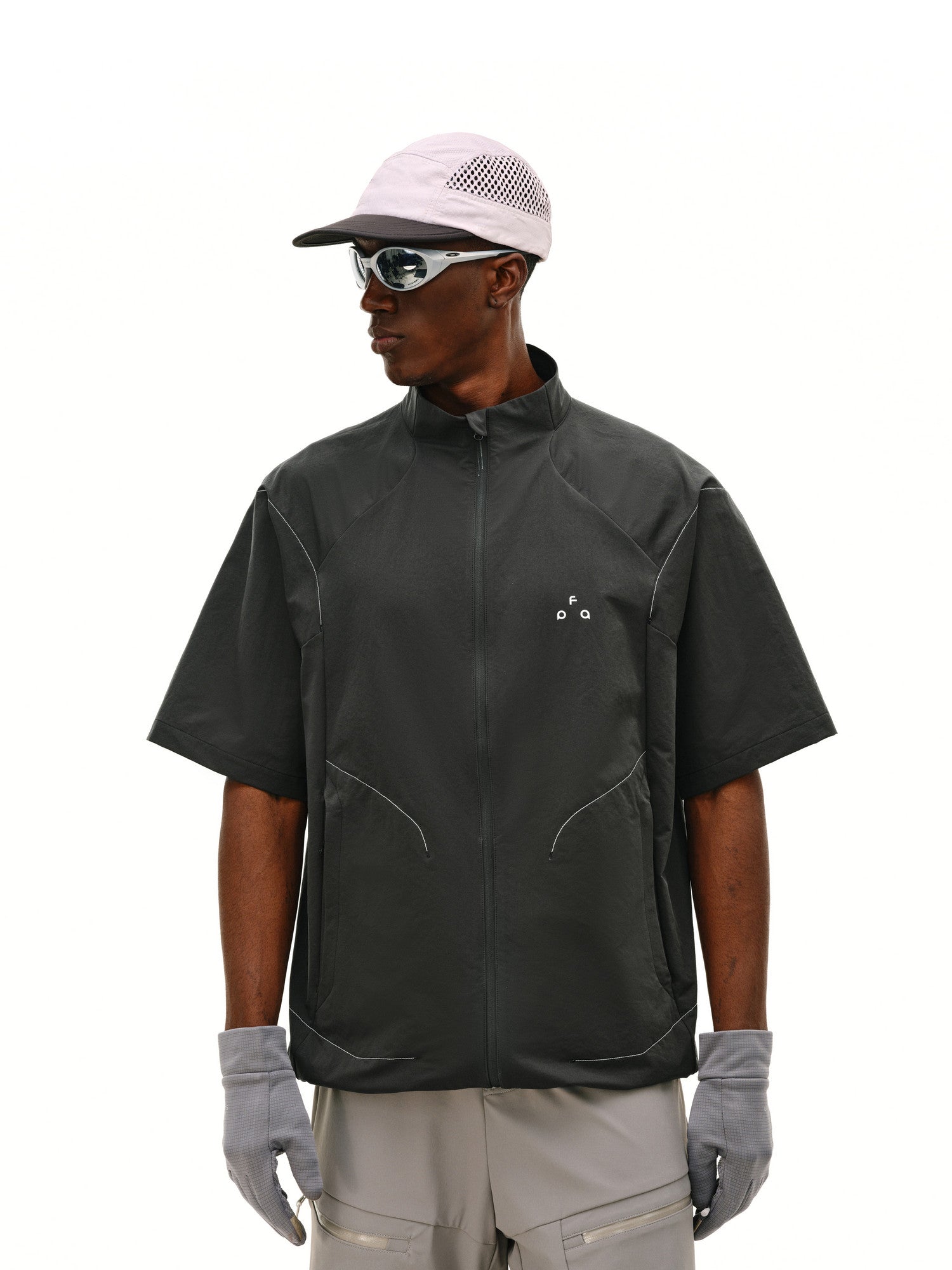 FPA Cool-Touch Structured Outdoor Short-Sleeve Jacket Shirt | Summer Loose-Fit Zip-Up Stand-Collar Shirt for Men