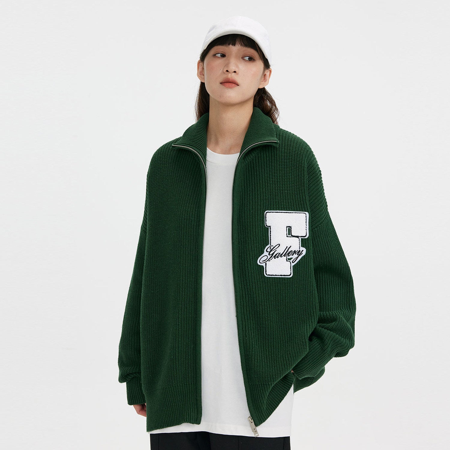 FPA Embroidered High-Neck Sweater - Chinese Streetwear Couple's Autumn/Winter Thick Knit Cardigan Jacket for Men