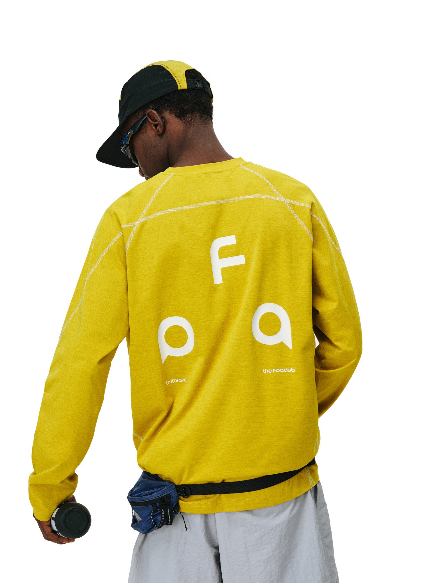 FPA Contrast Stitch Long Sleeve Tee with Triangle Logo - Chinese Streetwear Basic Crewneck, Relaxed Fit, Unisex, Autumn