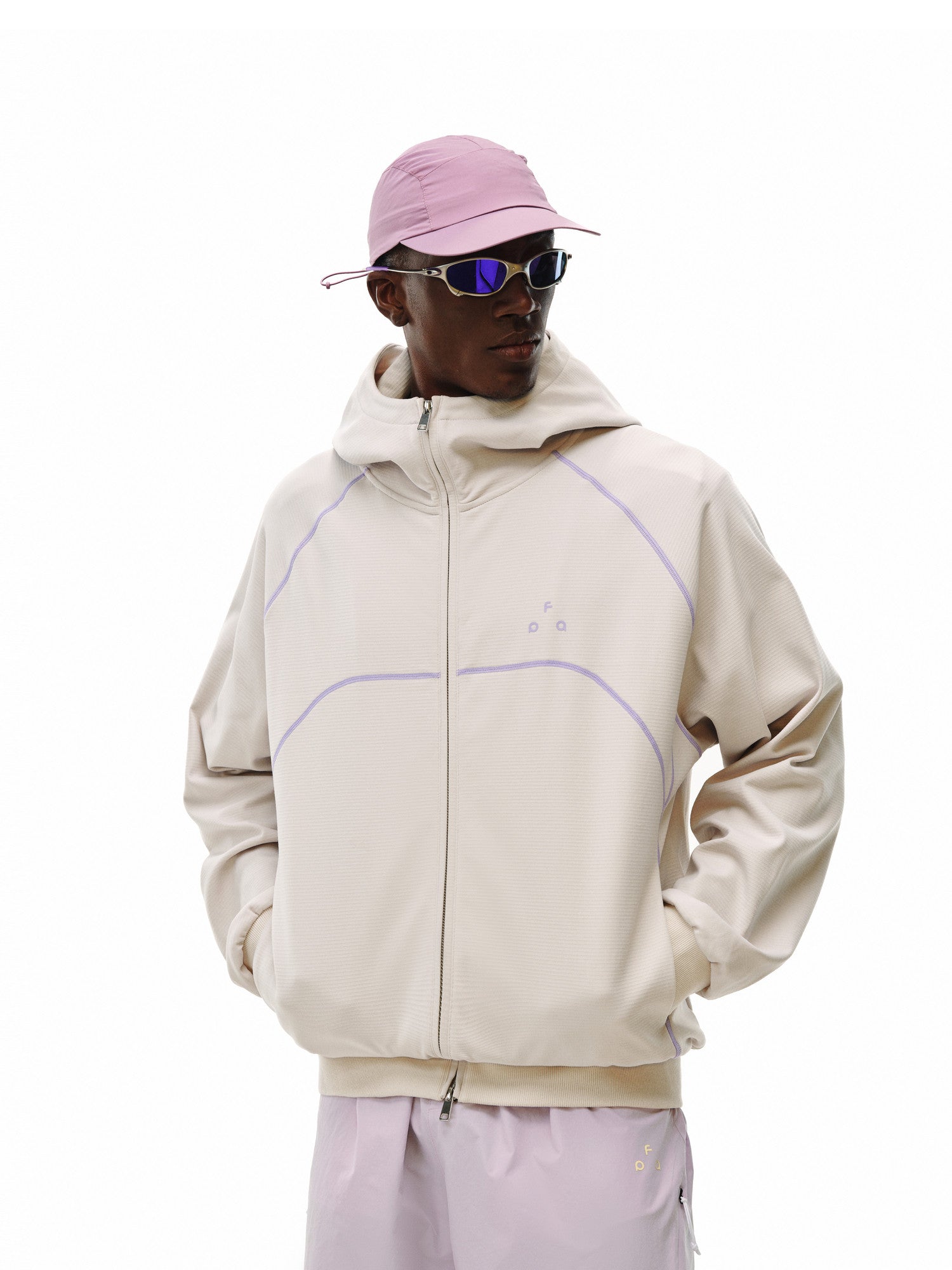 FPA Color-Block Grid Fleece Hooded Sweatshirt – Loose-Fit Cardigan Style Casual Pullover for Men and Women