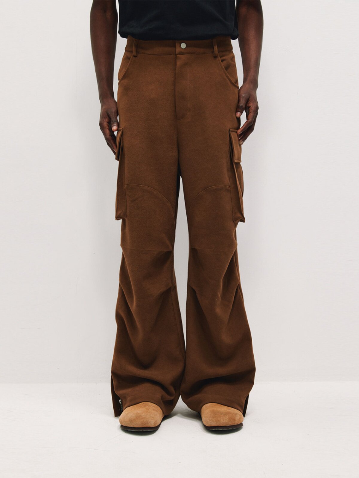 FPA Vintage Suede Large Pocket Cargo Pants American Street High-Rise Spring/Autumn Loose Straight-Leg Paratrooper Pants for Men