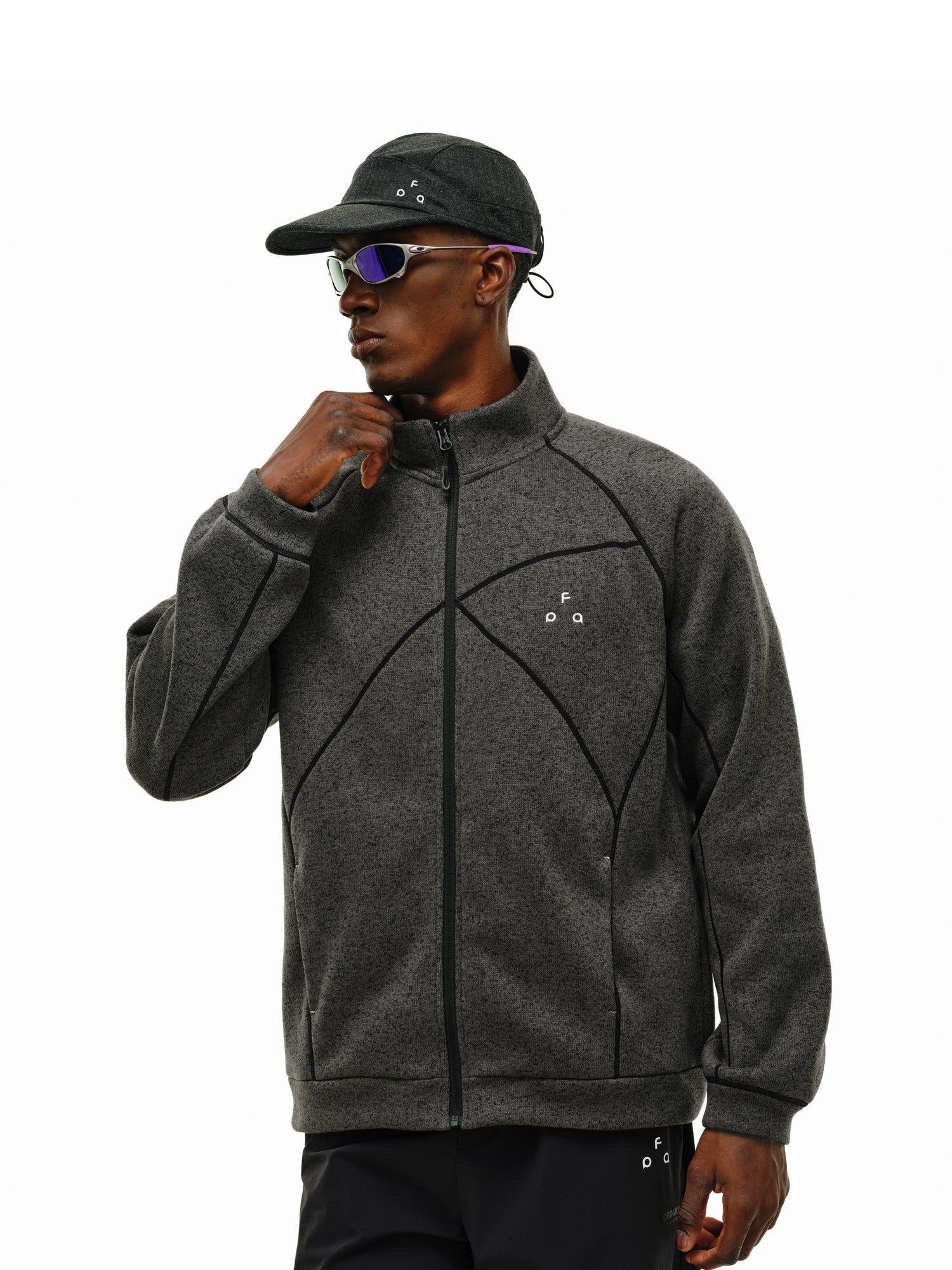 FPA Melange Fleece Deconstructed Zip-Up Jacket - Spring/Fall Sports Stand Collar Chinese Streetwear Unisex Casual Coat