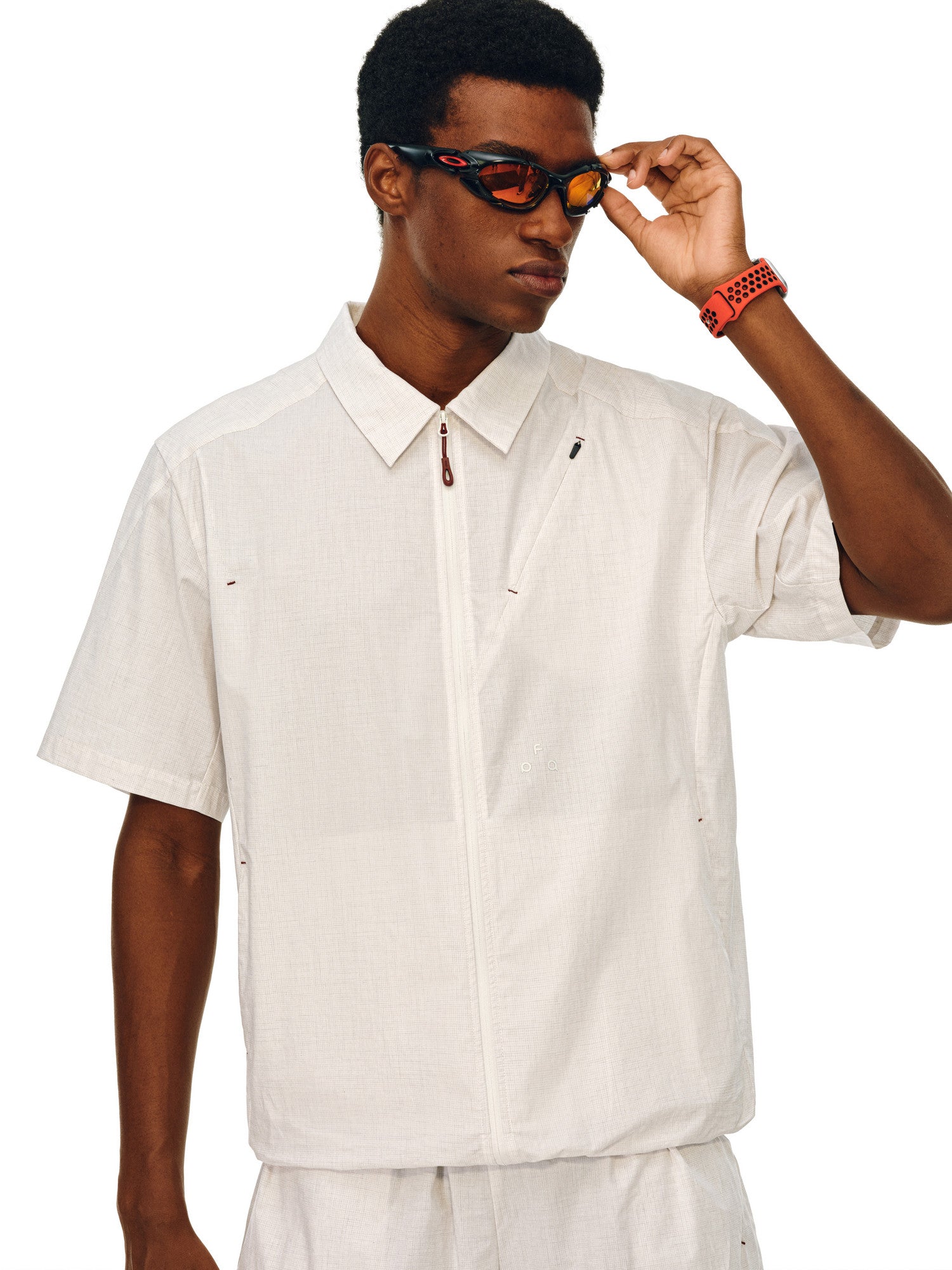 FPA Fine Gingham High-Density Short-Sleeve Shirt 2026 New Summer Casual Spread Collar Set Zipper Shirt