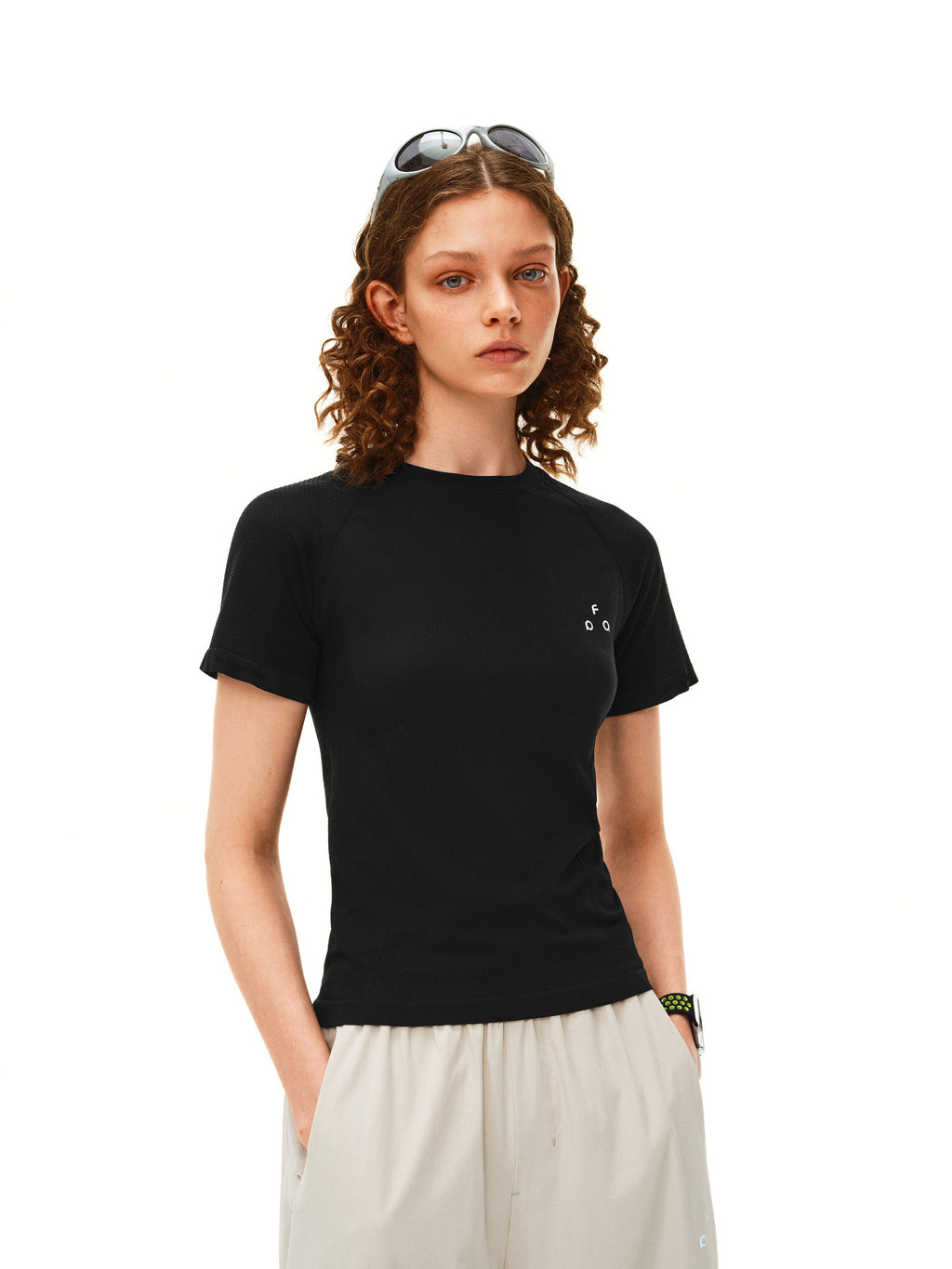 FPA Women's Seamless Knit Short Sleeve T-Shirt - Summer Slim Fit Crew Neck Outdoor Fitness Casual Logo Basic Tee