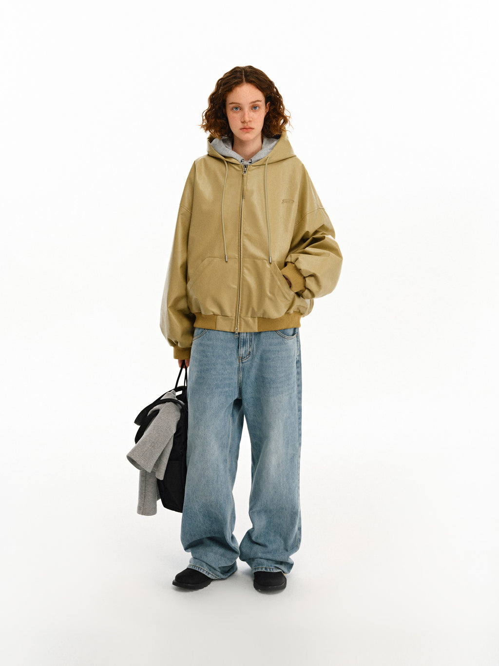 FPA Oversized Hooded PU Leather Jacket 2026 New Streetwear Trend Loose Fit Autumn Short Coat