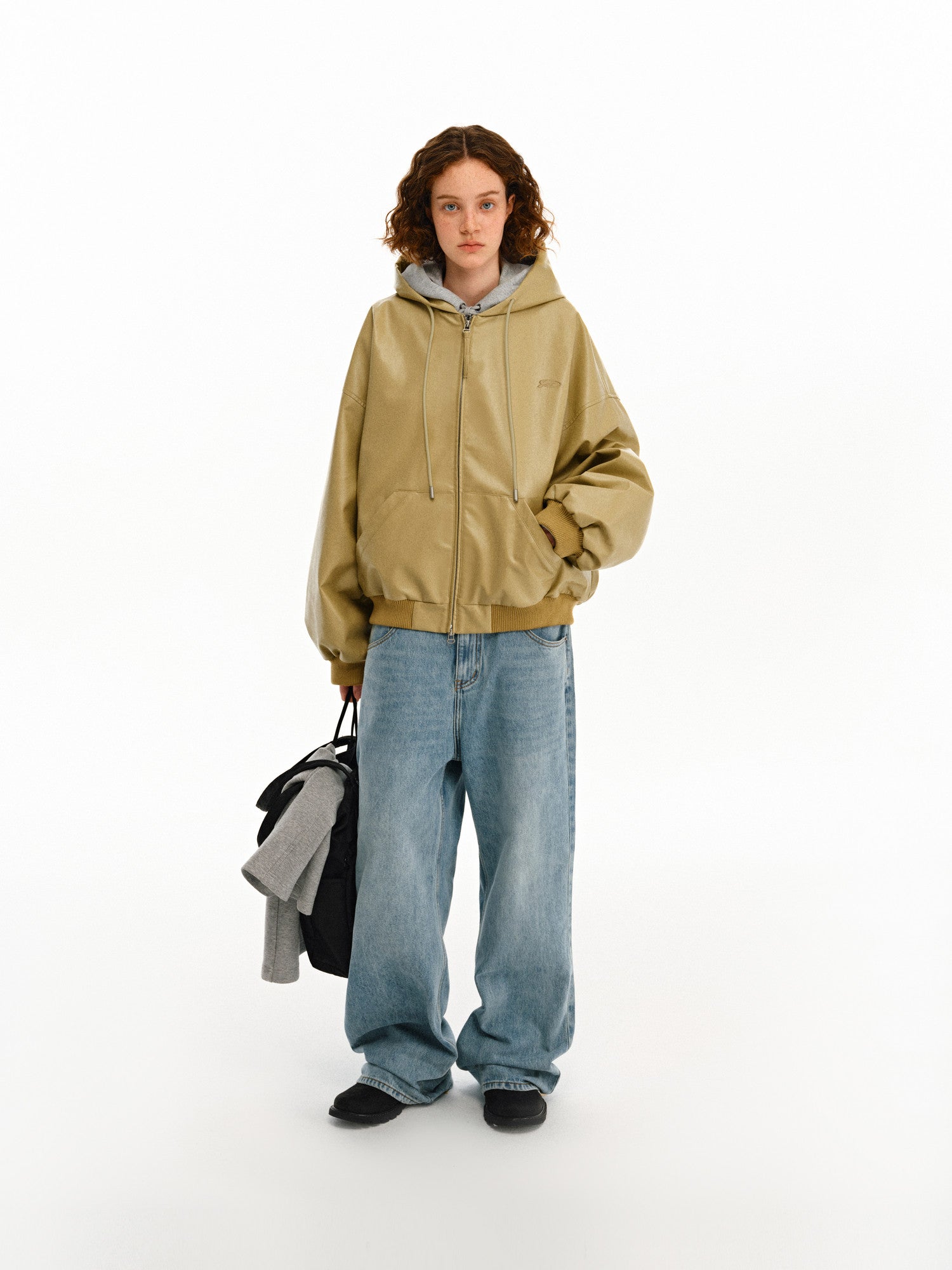 FPA Oversized Hooded PU Leather Jacket 2026 New Streetwear Trend Loose Fit Autumn Short Coat