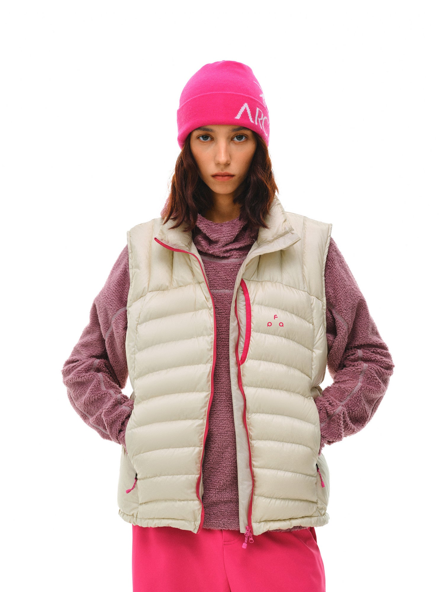 FPA 118g 90% Down Contrast Color Warm Lightweight Stand Collar Quilted Down Vest Winter Sleeveless Jacket