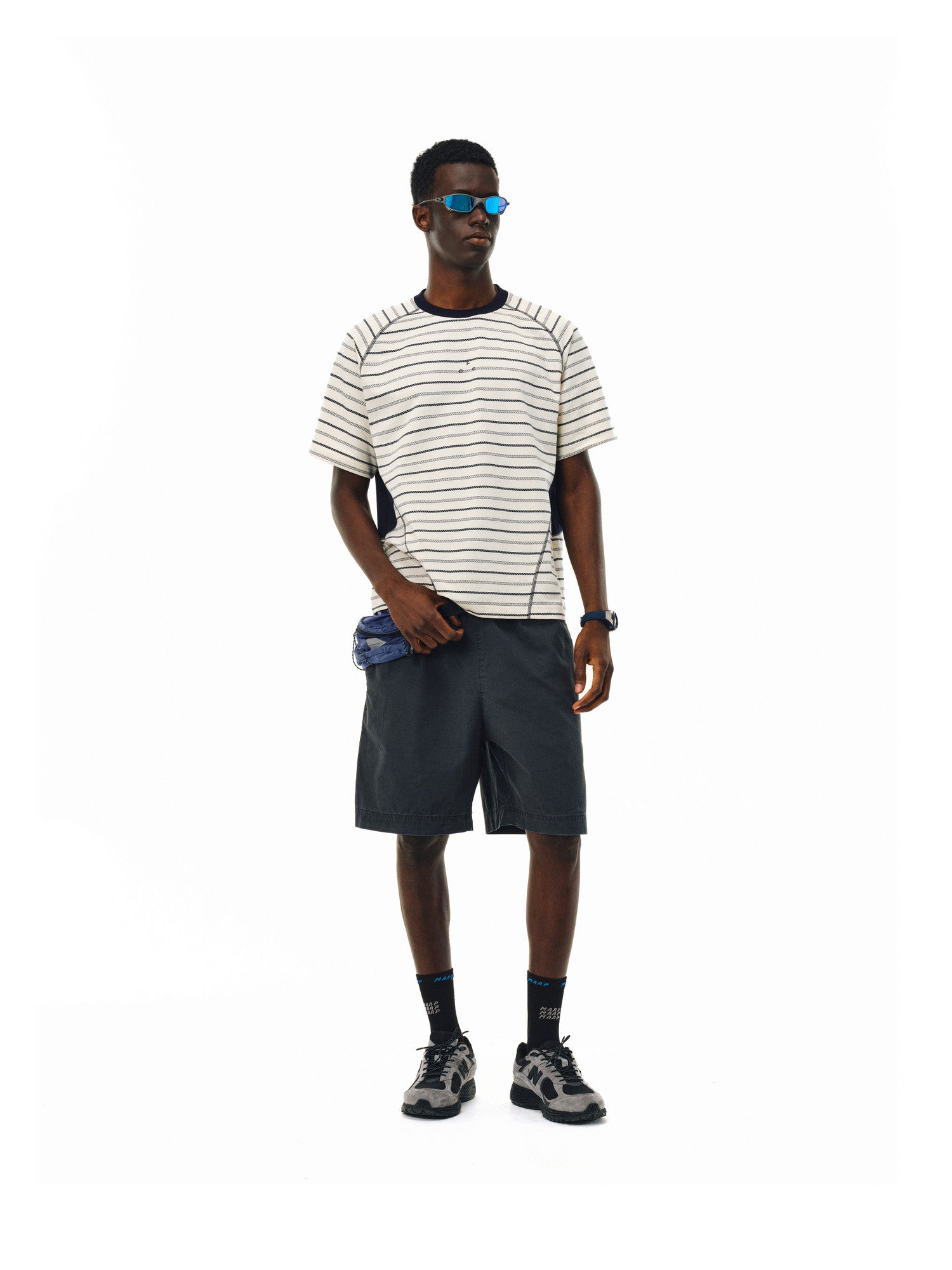 FPA Sports Texture Striped Color-Block T-Shirt Summer American Retro Crew Neck Couple Style Streetwear Short Sleeve