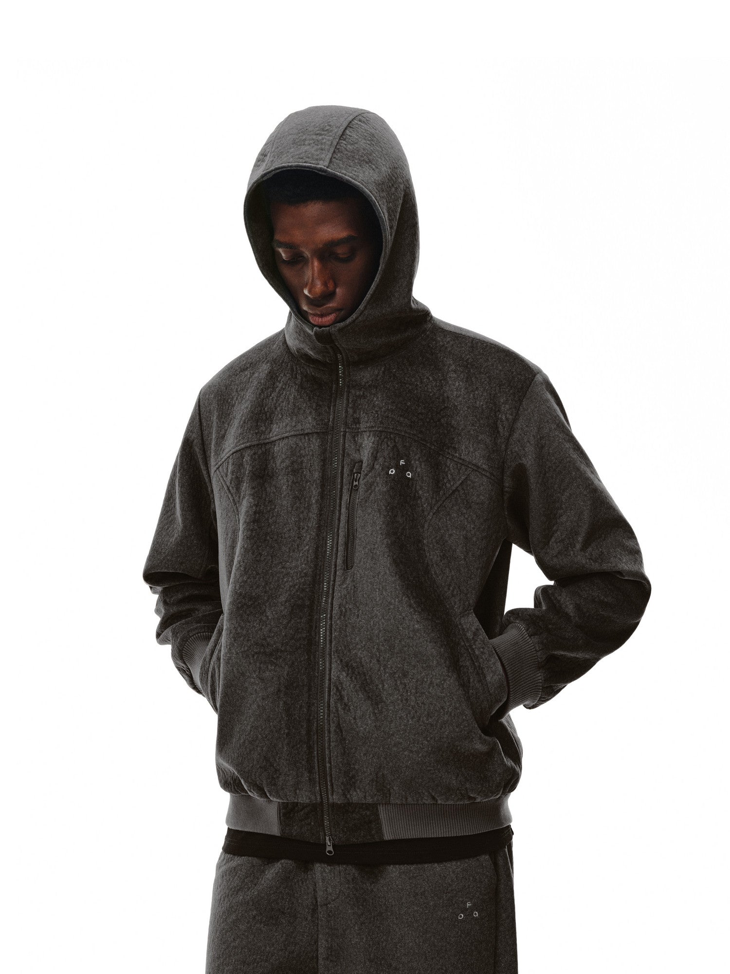FPA Hooded Relaxed Fit Suede Bio-Fleece Zip-Up Jacket