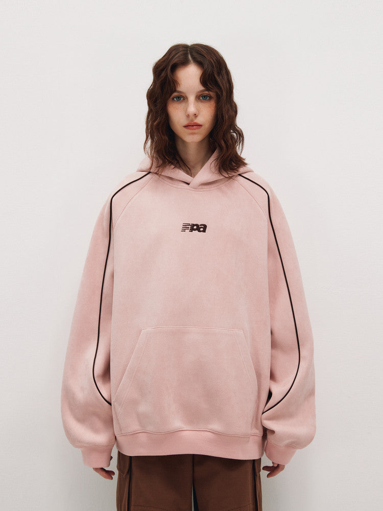 FPA Suede Embroidered Hoodie - Chinese Streetwear Trend, Casual Unisex Heavyweight Pullover for Spring/Autumn/Winter