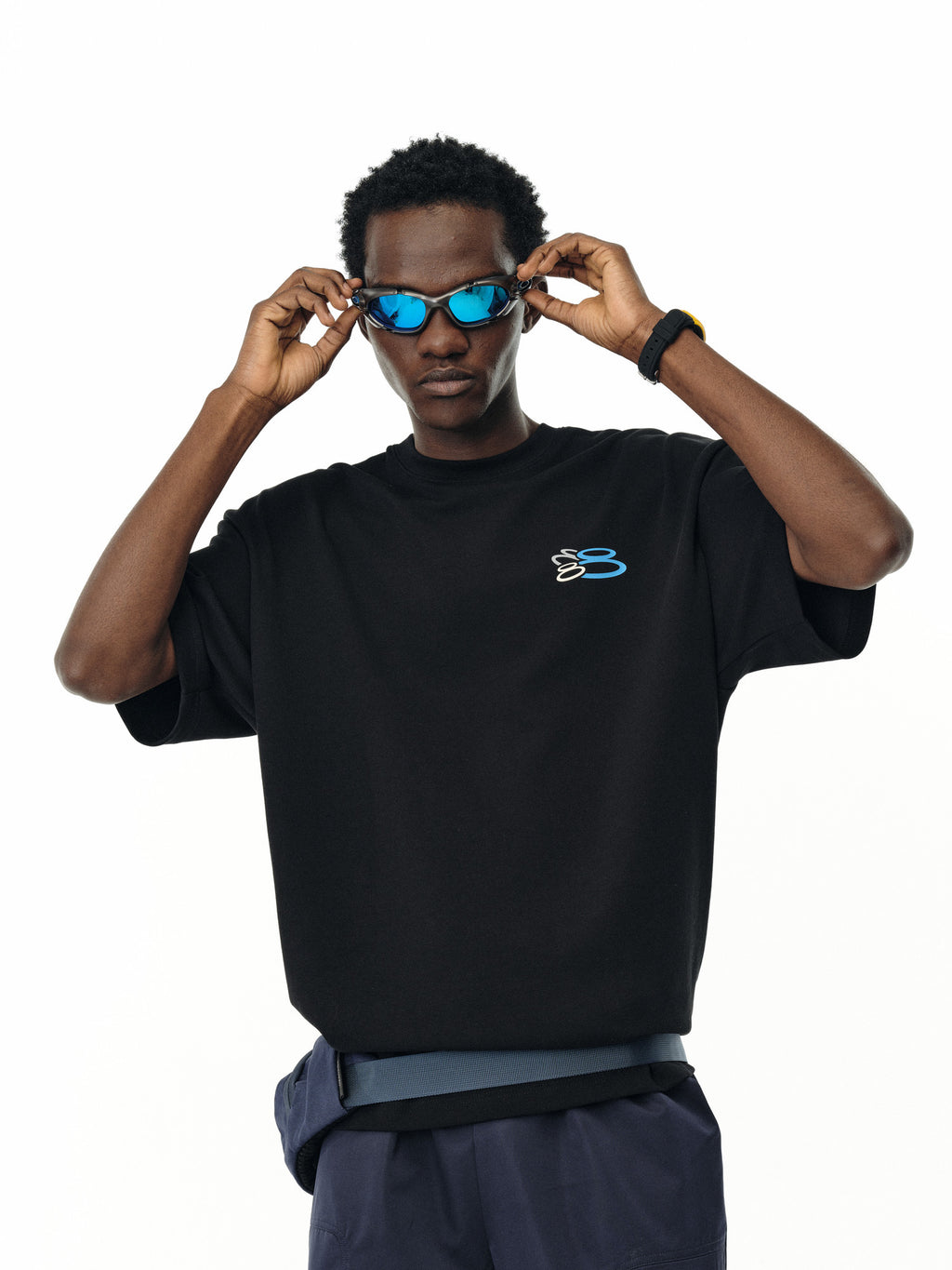 FPA Colorful Logo Short Sleeve T-Shirt - Chinese Streetwear Trend, Heavyweight, Loose Fit, Summer, Crew Neck, Couple Style, Black