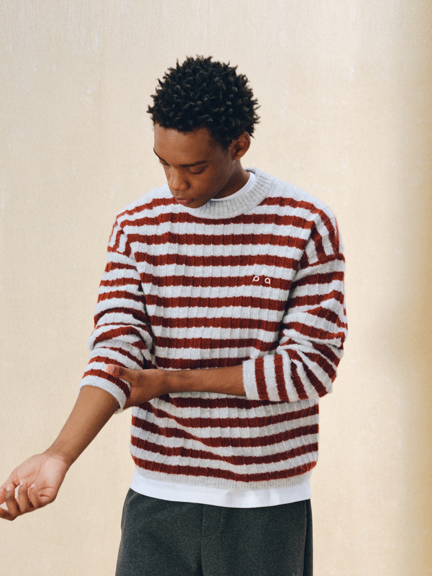 FPA Striped Crew Neck Sweater - Spring/Fall Contrast Color Casual Retro Inner Layer Couple Knit Top