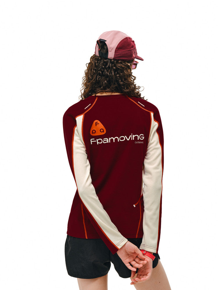 FPA Quick-Dry 7A Antibacterial Anti-Mite Paneled Women's Long-Sleeve T-Shirt, Chinese Style, Round Neck, Contrast Color, Wine Red
